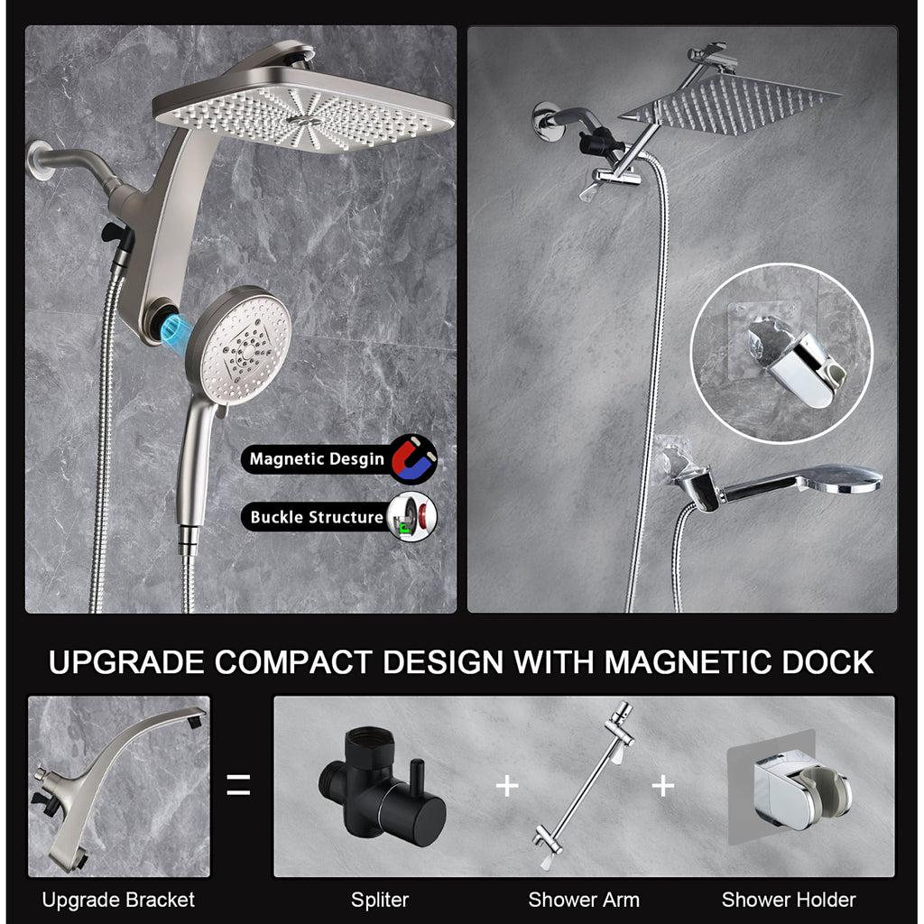 INAVAMZ 12 inch Rain Shower Head and Handheld Combo, High Pressure Shower, 3+8+1 Spray Modes, Magnetic Dock, Power Jet, Anti-Clog Nozzles, 60" Hose,Nickel