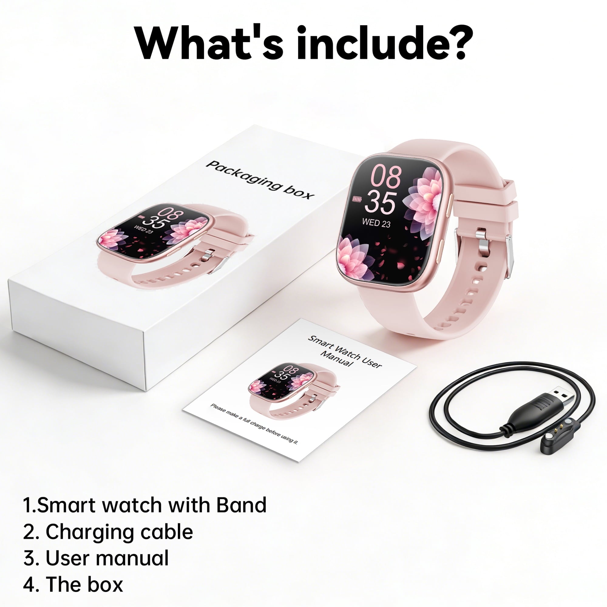 Smart Watch Fits for Android & iPhone, 1.85 inch Fitness Tracker, Men Womens Smartwatch with Make/Answer Calls/Message Reminder/100+ Sports Models, IP68 Waterproof Pedometer Watch, Perfect Gift, Pink