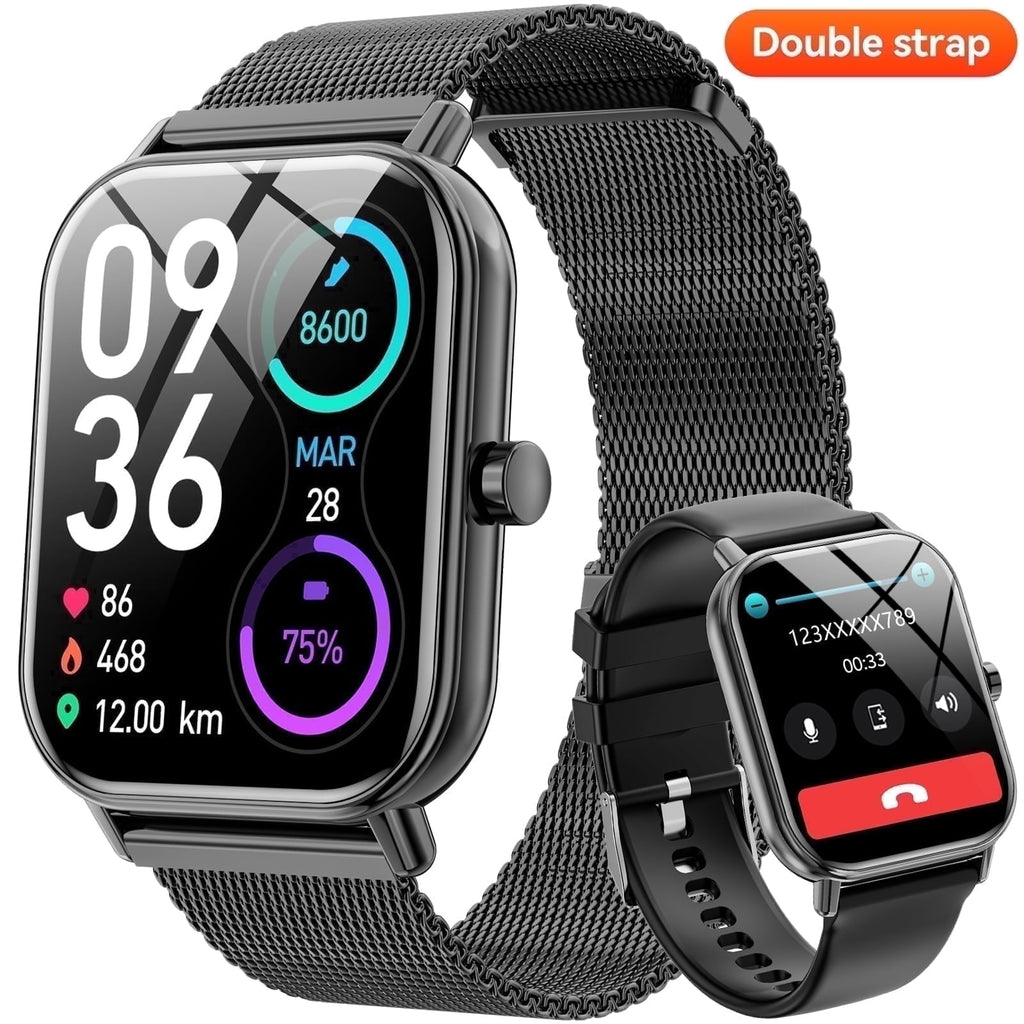 1.85-Inch Men's and Women's smartwatch fits for Android and iPhone Devices with Fitness Tracker, Pedometer, Answer/Call/120 Sport Modes, IP68 Waterproof Fitness Watch (Milanese Steel Band)