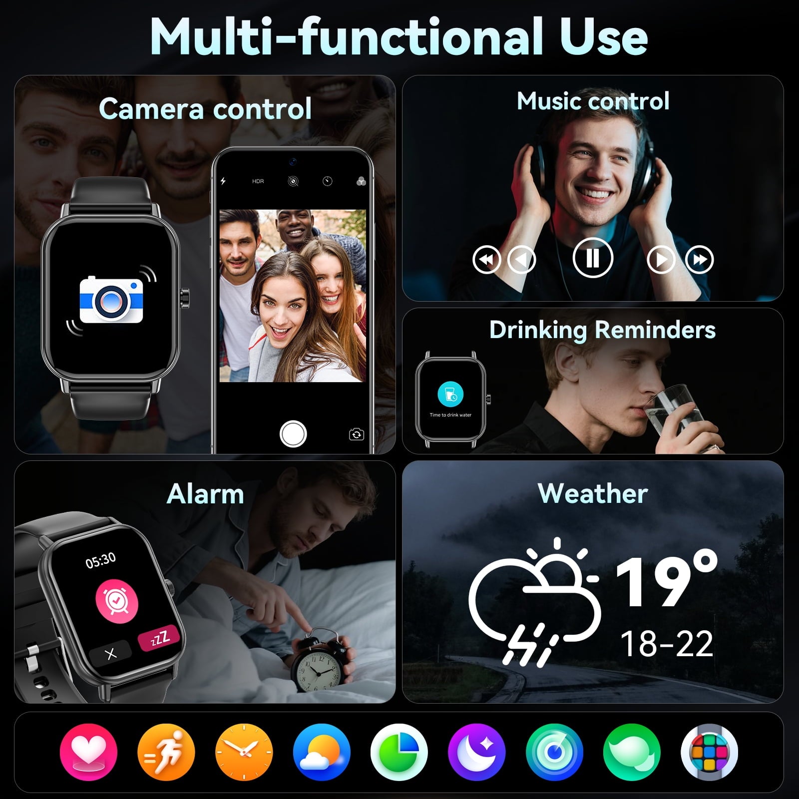Smart Watch for Women Men, Fits for Android and IPhone Devices, Fitness Tracker/pedometer, 1.85-inch Smartwatch Gift, Answer/Make Calls/120 Sports Modes, IP68 Water-Resistant Fitness Watch (Black)