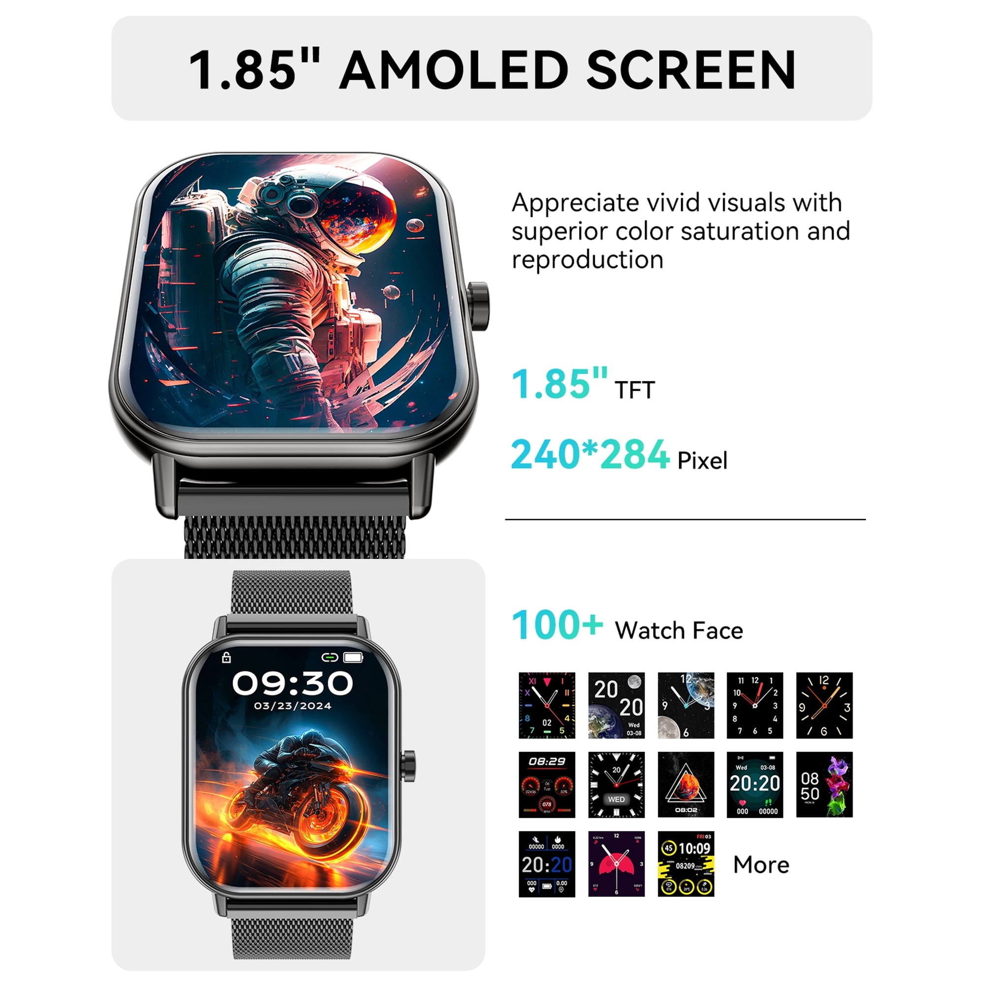 Mingdaln Smart Watch fits for Android and Iphone, IP68 Waterproof, Suitable for Women Men 100+Sports Modes 1.85 inch Fitness Tracker, with Answer/Make Calls/Message Reminder, （Two watch straps ）