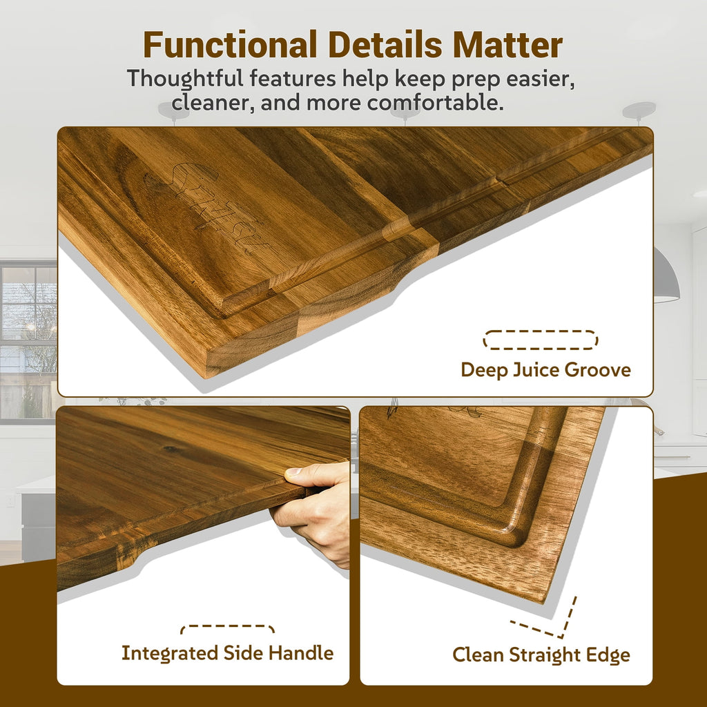 Sentsu 36x24 Extra Large Acacia Wood Cutting Boards with Juice Groove and Handles, 5XL Stove Top Cover Thick Heavy Duty Pre-Oiled