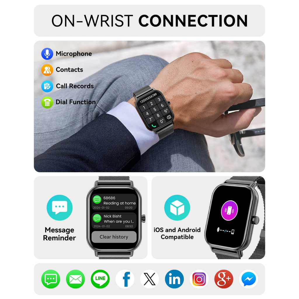 Mingdaln Smart Watch fits for Android and Iphone, IP68 Waterproof, Suitable for Women Men 100+Sports Modes 1.85 inch Fitness Tracker, with Answer/Make Calls/Message Reminder, （Two watch straps ）