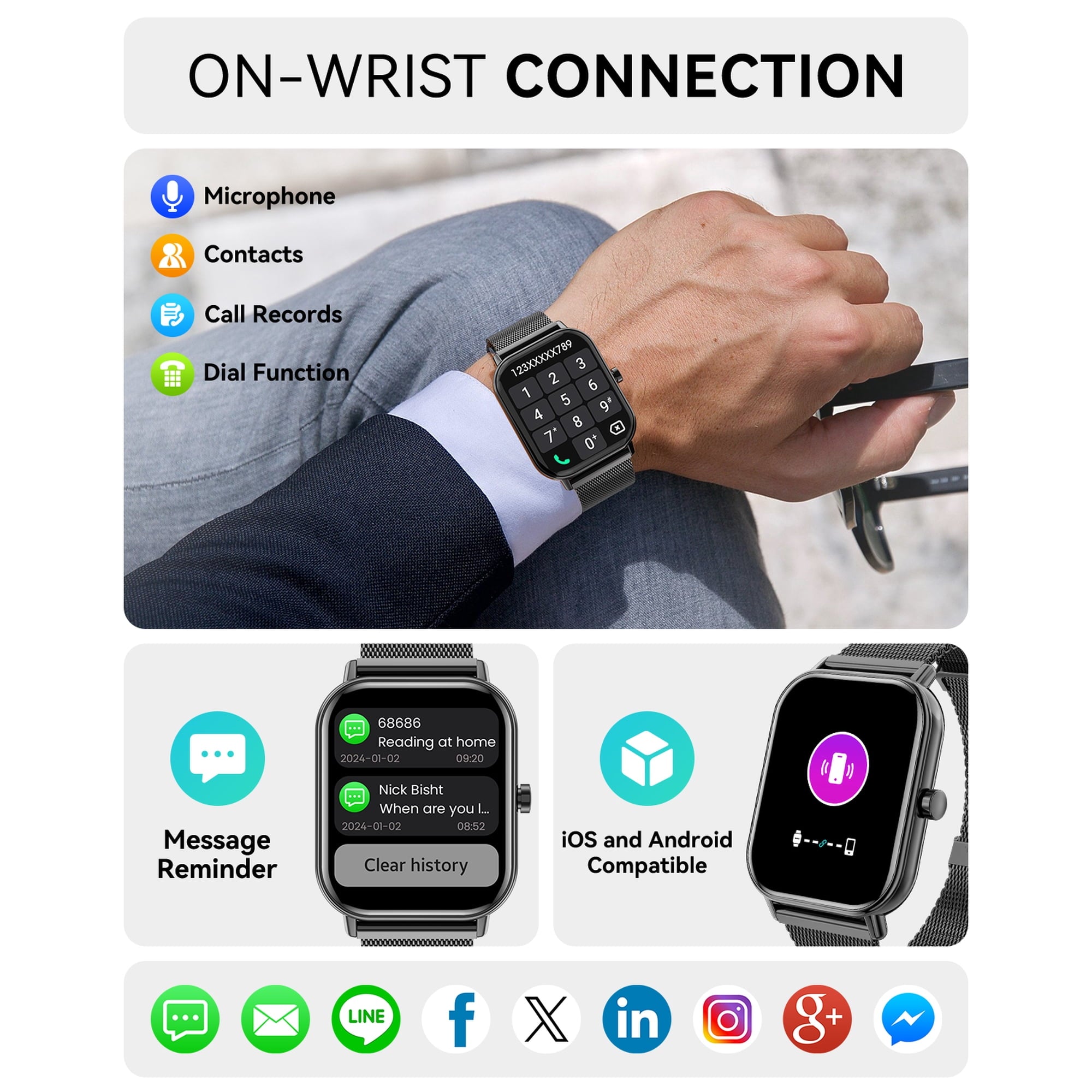 Mingdaln Smart Watch fits for Android and Iphone, IP68 Waterproof, Suitable for Women Men 100+Sports Modes 1.85 inch Fitness Tracker, with Answer/Make Calls/Message Reminder, （Two watch straps ）