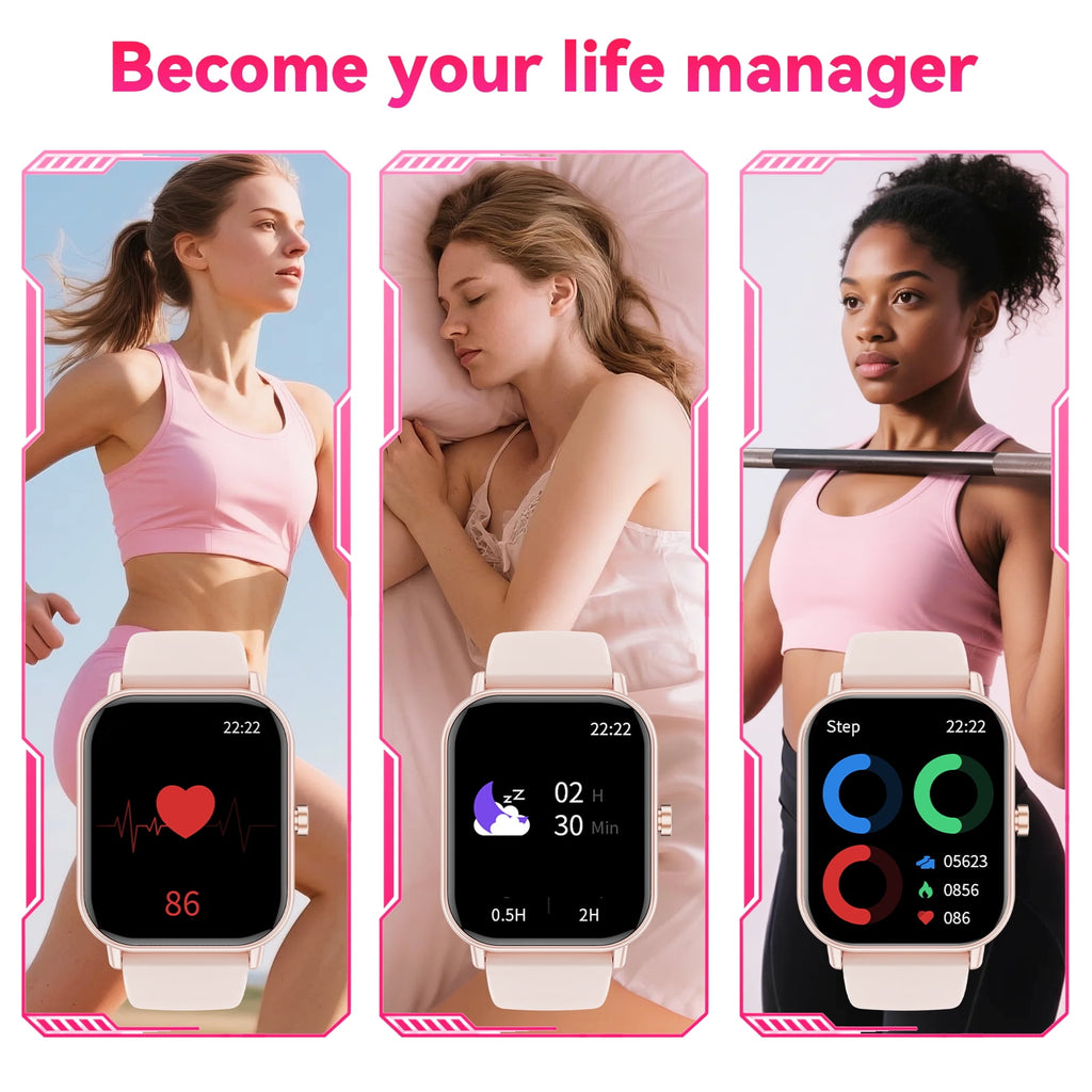 Smart Watch for Women Men, fits for Android and IPhone Devices, Fitness Tracker/pedometer, 1.85-inch smartwatch Gift, Answer/Make Calls/120 Sports Modes, IP68 Water-Resistant Fitness Watch (Pink)
