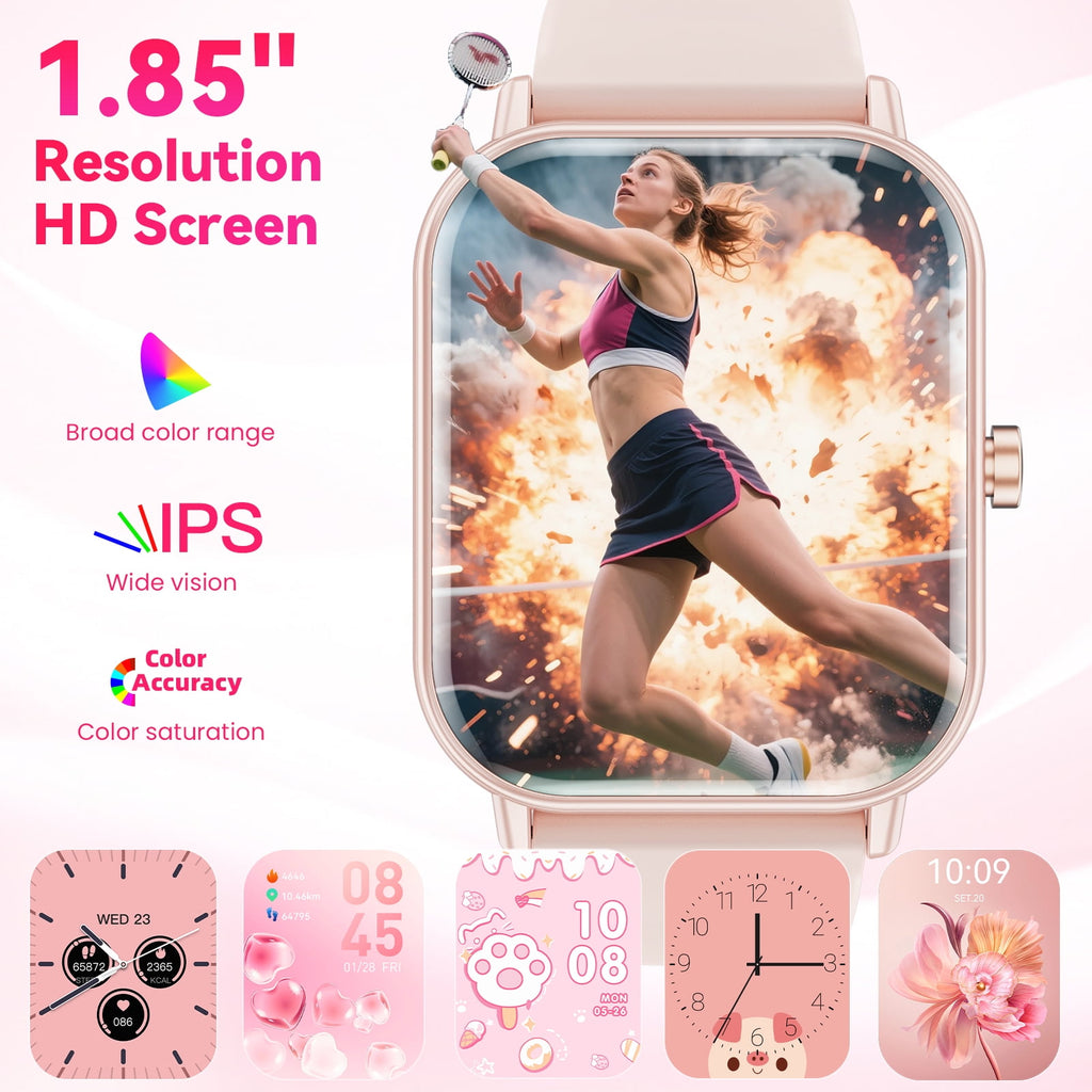 Smart Watch for Women Men, fits for Android and IPhone Devices, Fitness Tracker/pedometer, 1.85-inch smartwatch Gift, Answer/Make Calls/120 Sports Modes, IP68 Water-Resistant Fitness Watch (Pink)