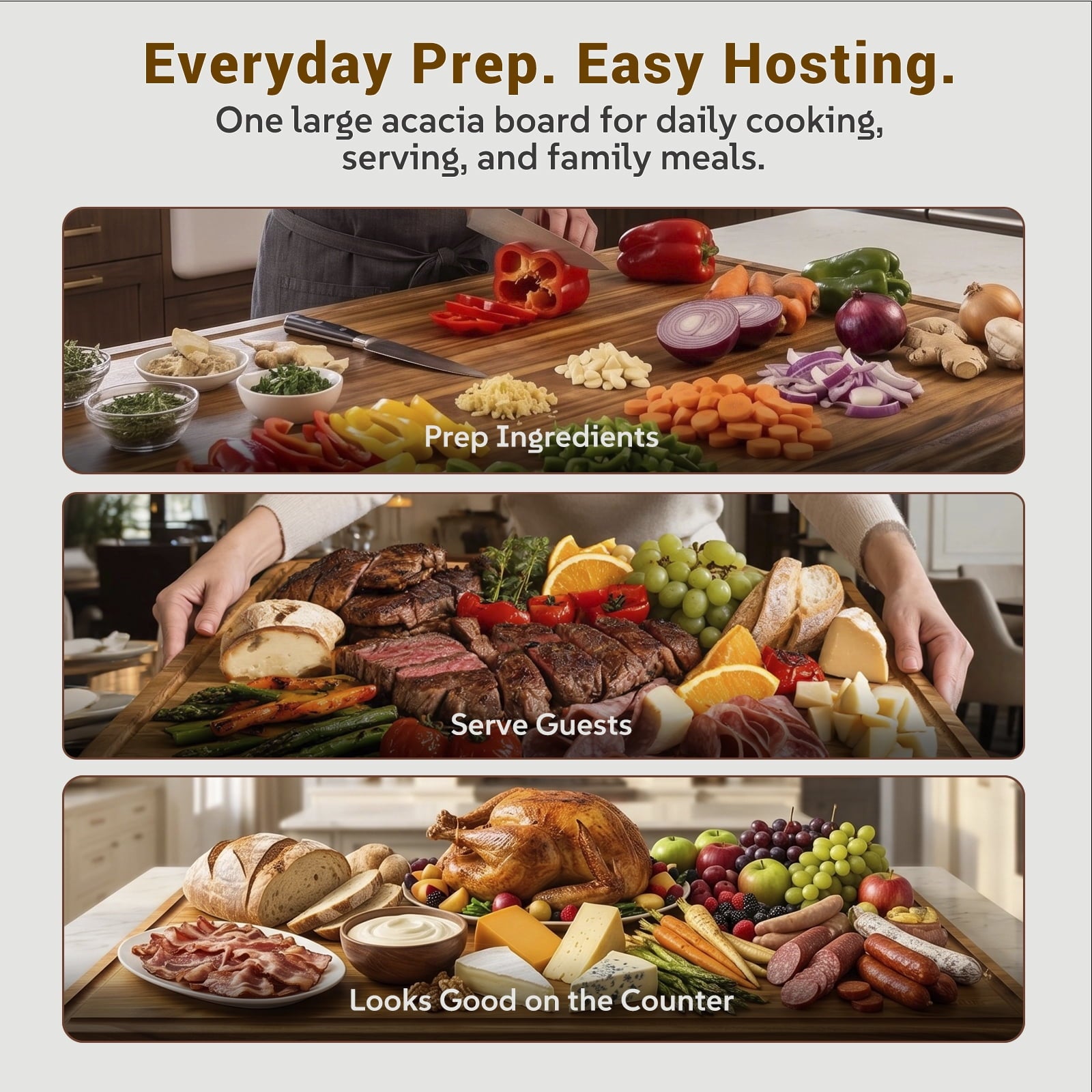 Sentsu 36x24 Extra Large Acacia Wood Cutting Boards with Juice Groove and Handles, 5XL Stove Top Cover Thick Heavy Duty Pre-Oiled