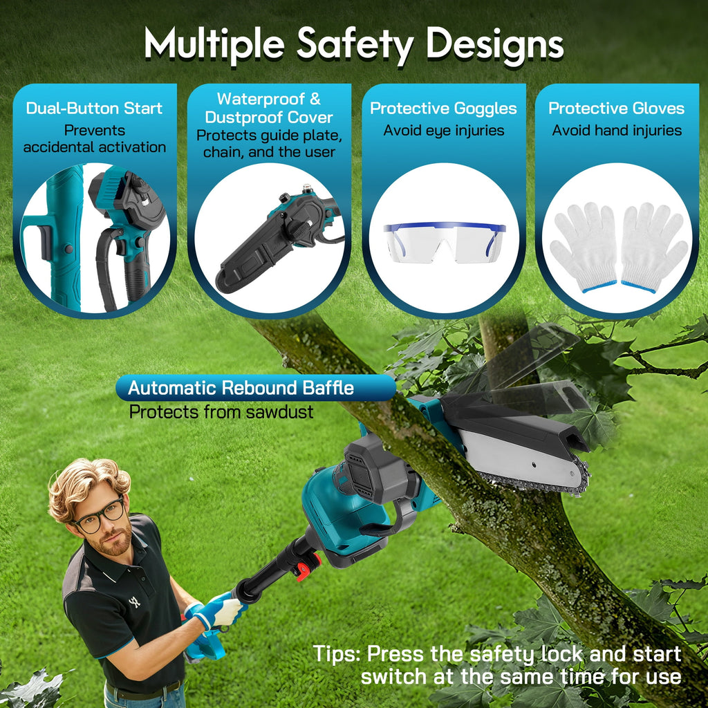 RELOIVE 2-in-1 Cordless Pole Saw & 6" Mini Chainsaw, 4.9-6.8FT Telescoping Branch Cutter with 2PCS 4000mAh Batteries and a Charger, Brushless Pole Saw for Tree Trimming, Wood Cutting