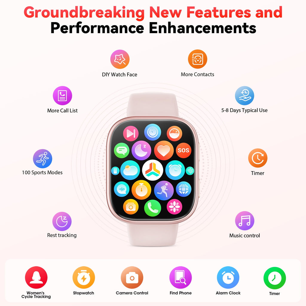Smart Watch Fits for Android & iPhone, 1.85 inch Fitness Tracker, Men Womens Smartwatch with Make/Answer Calls/Message Reminder/100+ Sports Models, IP68 Waterproof Pedometer Watch, Perfect Gift, Pink