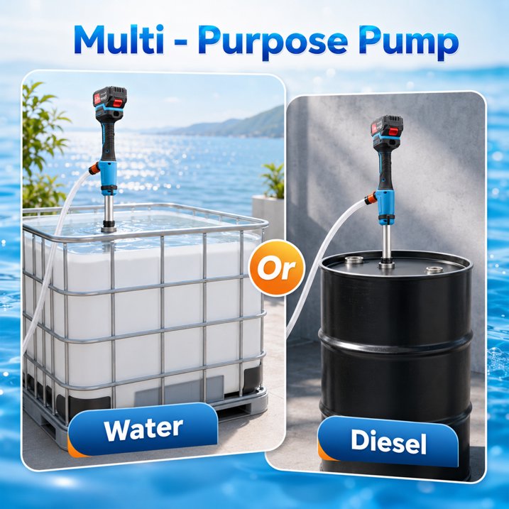 Cordless Stick Water Pump, 2.2" Slim Head, Water & Diesel Transfer 720GPH & 16FT Lift, 2×4.0Ah Lithium Batteries, 30-Min Runtime Per Battery, for Pool Garden Pond Boat Basement RV