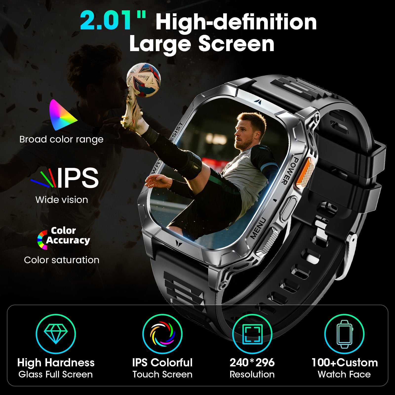 Smart Watch for Men, 2.01" HD 1400mAh Smart Watch Fits for Android and iPhone, Fitness Tracker, Military Smart Watch with 100 + Sports Modes, Bluetooth Call/Answer, IP68 Waterproof Smartwatch, Gifts