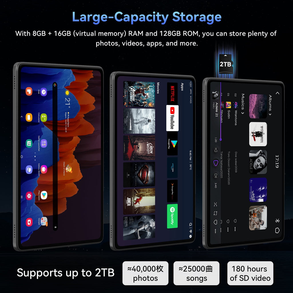 Tablet 2026 Android 16 AI Tablet with Gemini AI, 11 Inch FHD Display, 24GB RAM 128GB ROM /2TB TF, T7250 CPU+13MP Camera, 8000mAh, Widevine L1, 2 in 1 Tablets with Keyboard Mouse Stylus, Blue