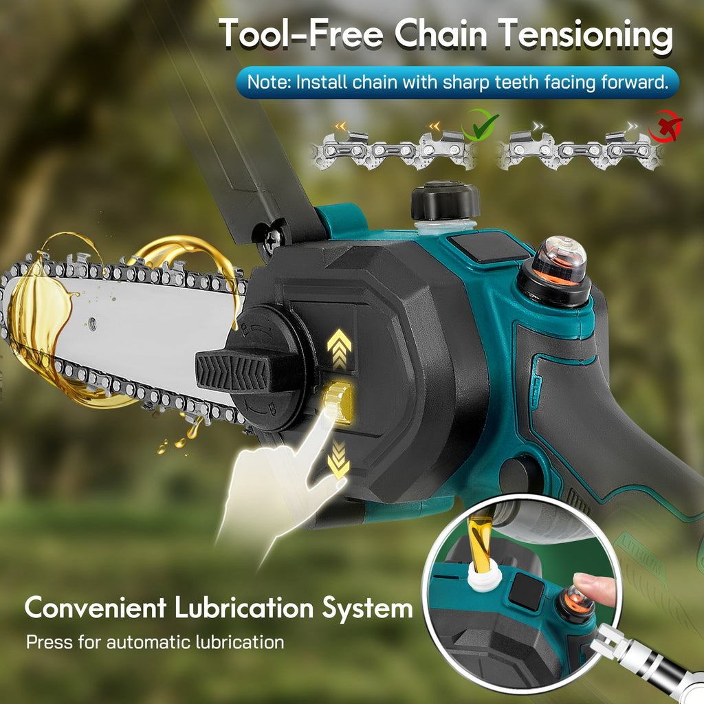 RELOIVE 2-in-1 Cordless Pole Saw & 6" Mini Chainsaw, 4.9-6.8FT Telescoping Branch Cutter with 2PCS 4000mAh Batteries and a Charger, Brushless Pole Saw for Tree Trimming, Wood Cutting