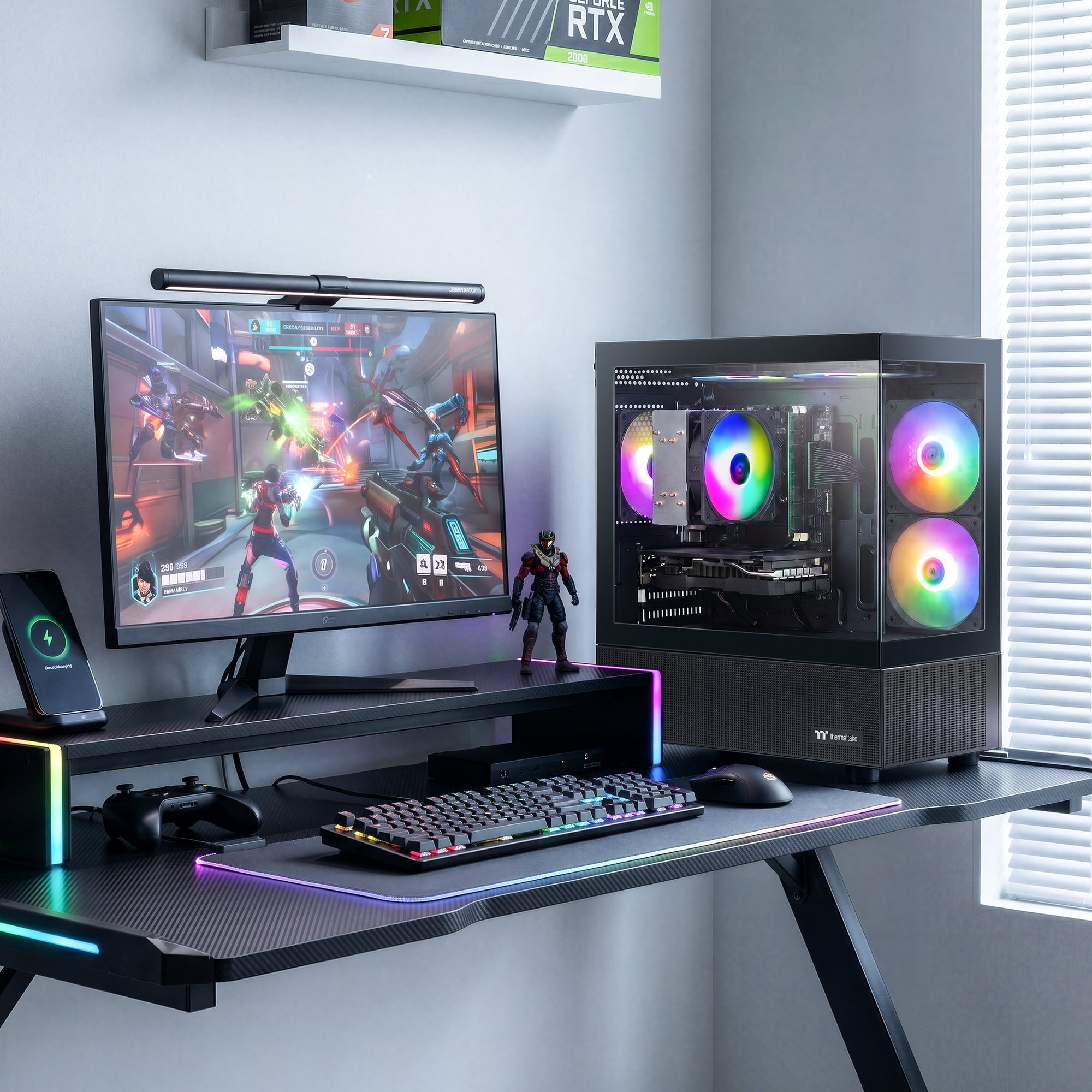 AIGAMEPC Gaming PC Desktop Computer, AMD Ryzen 7 5700X, GeForce RTX 5060 8G, 16GB DDR4 RAM, 1TB M.2 NVMe SSD, BX3 650W 80PLUS Bronze PSU, ARGB Fans, WiFi+BT, for Game Design and Office
