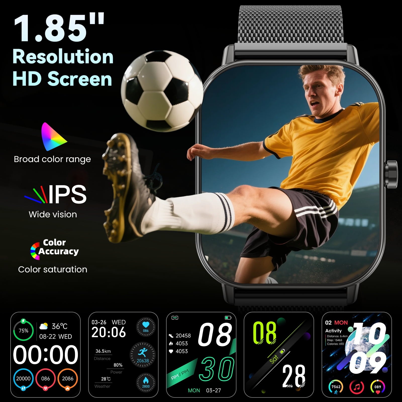 1.85-Inch Men's and Women's smartwatch fits for Android and iPhone Devices with Fitness Tracker, Pedometer, Answer/Call/120 Sport Modes, IP68 Waterproof Fitness Watch (Milanese Steel Band)