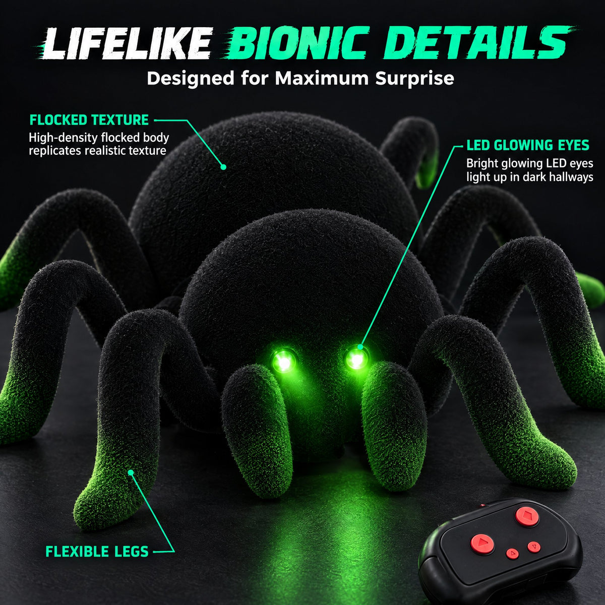 Remote Control Spider Toys, RC Giant Spider Toys Wireless Remote Control ,360° Rotating High Simulation Spider Animal Pets Toys Furry Texture Glowing Eyes Perfect for Christmas Joke Game Playing