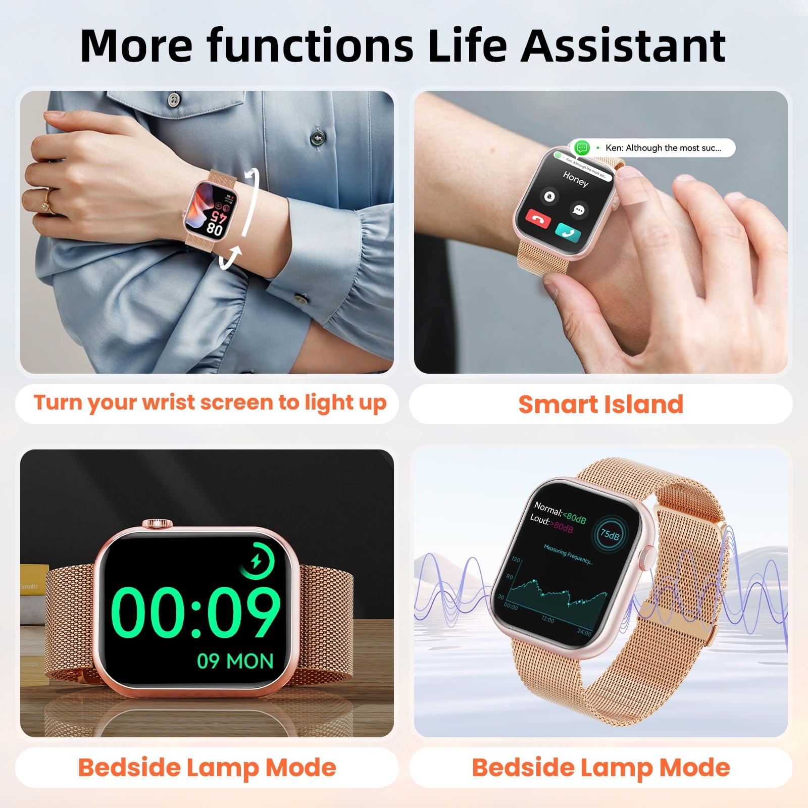 Mingdaln 1.85-inch Women's Smart watch with 2 watch straps/Answer/Make Calls/120+Sports Modes/ IP68 Waterproof，Fitness Tracker Fits for Android Iphone Devices（Gold Milan Steel Belt）