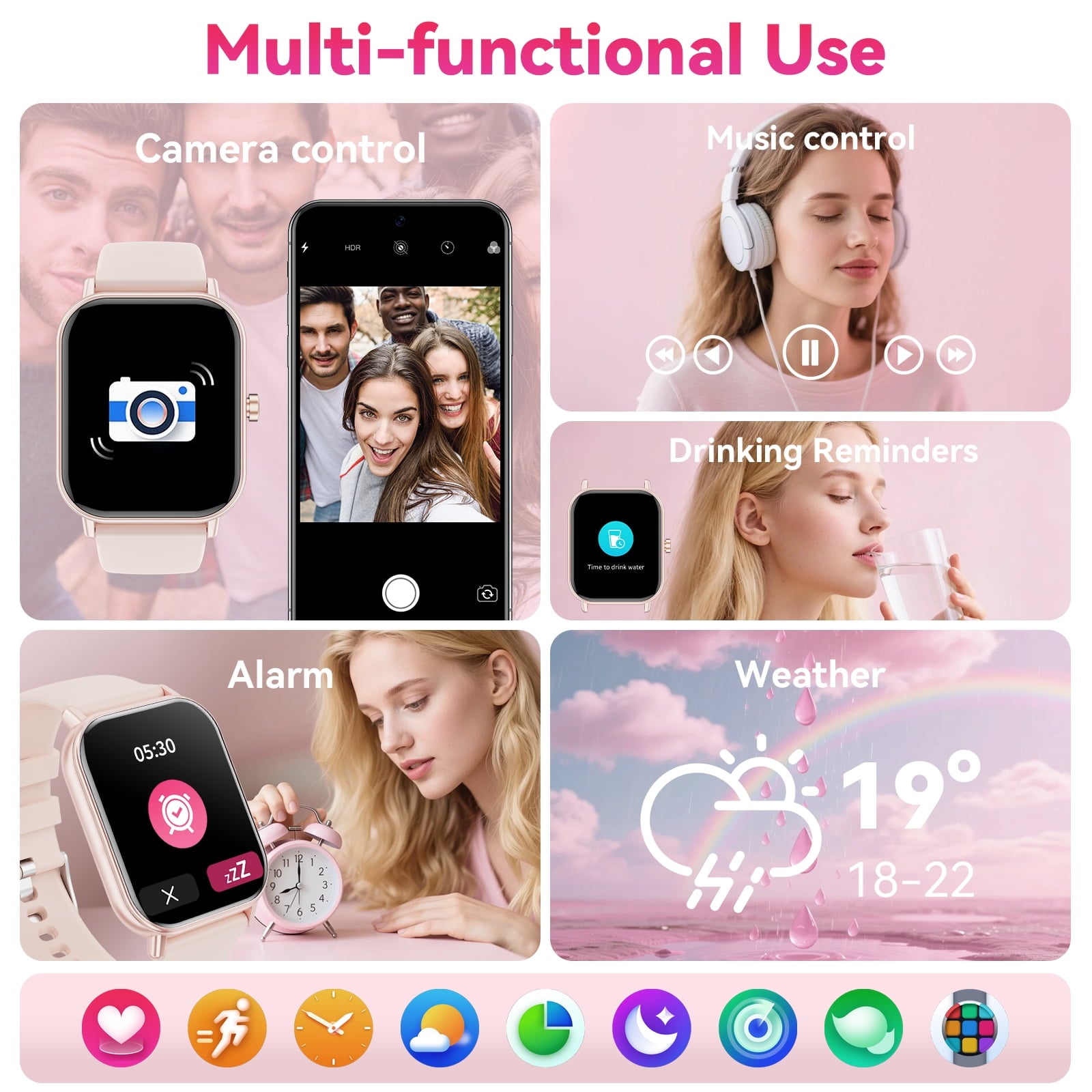 Smart Watch for Women Men, fits for Android and IPhone Devices, Fitness Tracker/pedometer, 1.85-inch smartwatch Gift, Answer/Make Calls/120 Sports Modes, IP68 Water-Resistant Fitness Watch (Pink)
