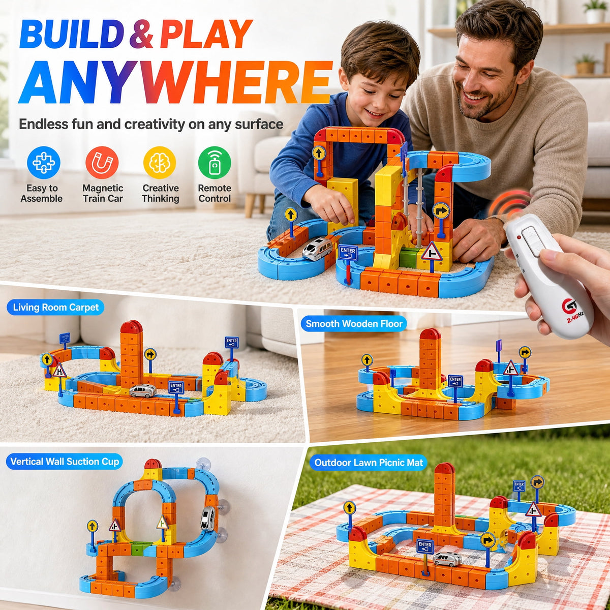 Doulami Electric Train Set for Kids, 147PCS Gravity-Defying 3D Racing Track Sets with Electric Train, Traffic Signs, STEM Train Toys Birthday Gifts for Boys and Girls Age 3+ Years Old