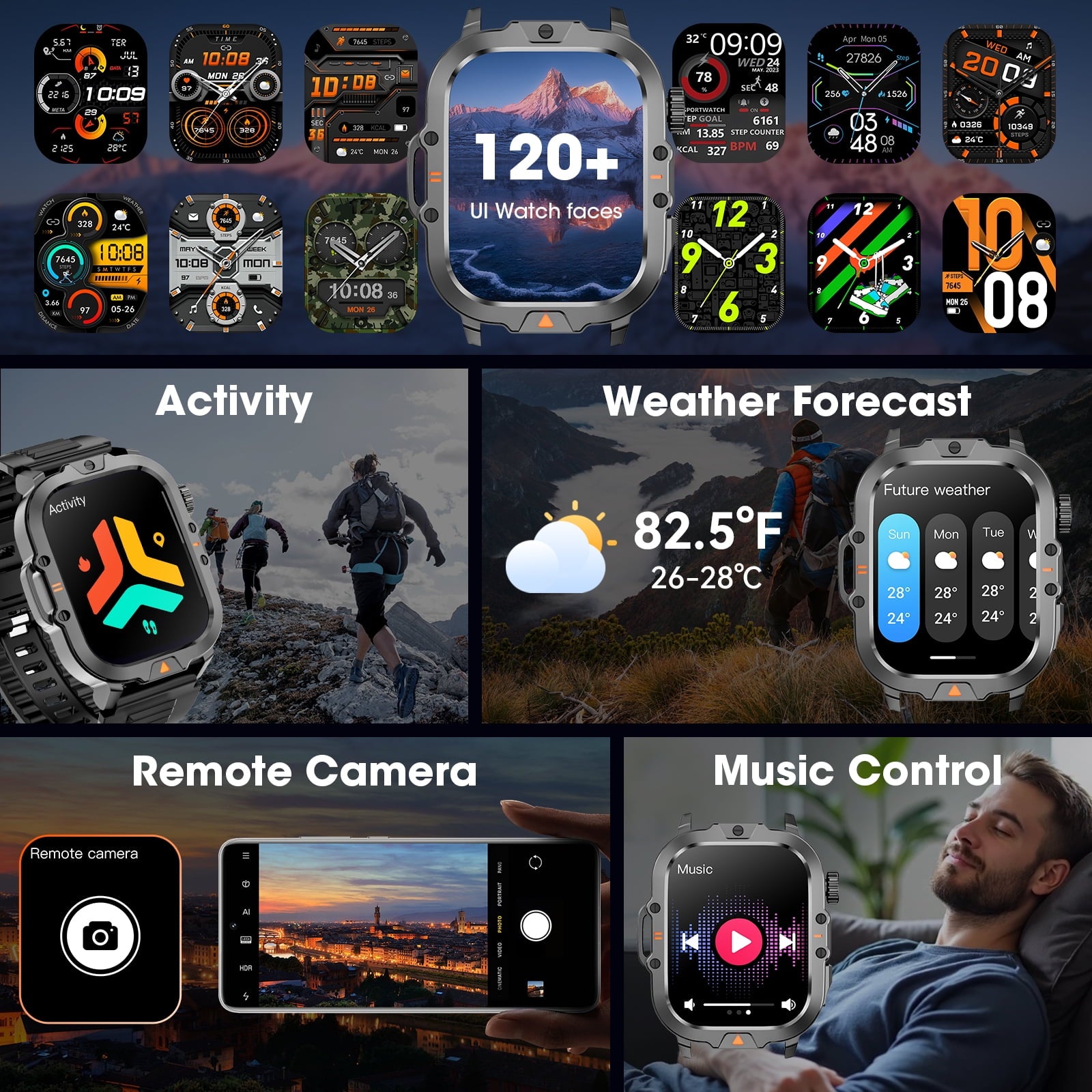 Smartwatch for Men with Fitness Tracker, 2.01-inch Answer/Make Calls/100+ Sport Modes, IP68 Waterproof, men's Military Smartwatch compatible with Android IPhone Devices (Black)