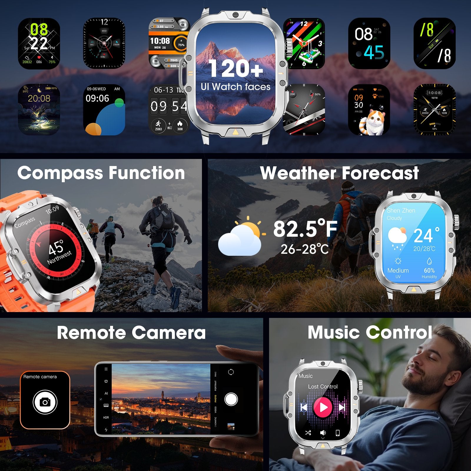 Smartwatch for Men with Fitness Tracker, 2.01-inch Answer/Make Calls/100+ Sport Modes, IP68 Waterproof, men's Military Smartwatch compatible with Android IPhone Devices (Orange)