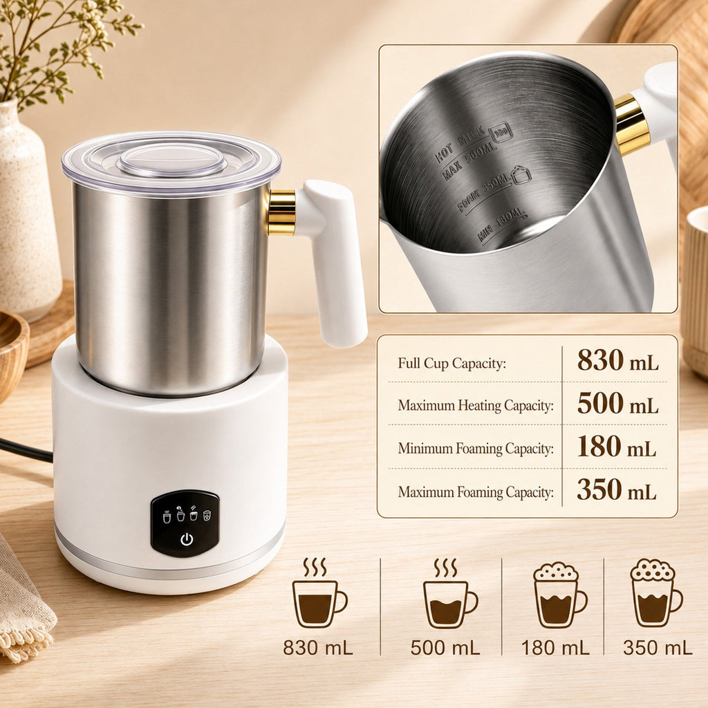 Milk Frother, 4 in 1 Milk Frother and Steamer, Dishwasher Safe, Glass Frother 16.9oz Warm and Cold Foam Maker, Electric Milk Frother for Coffee, Latte, Hot Chocolate (Silver)