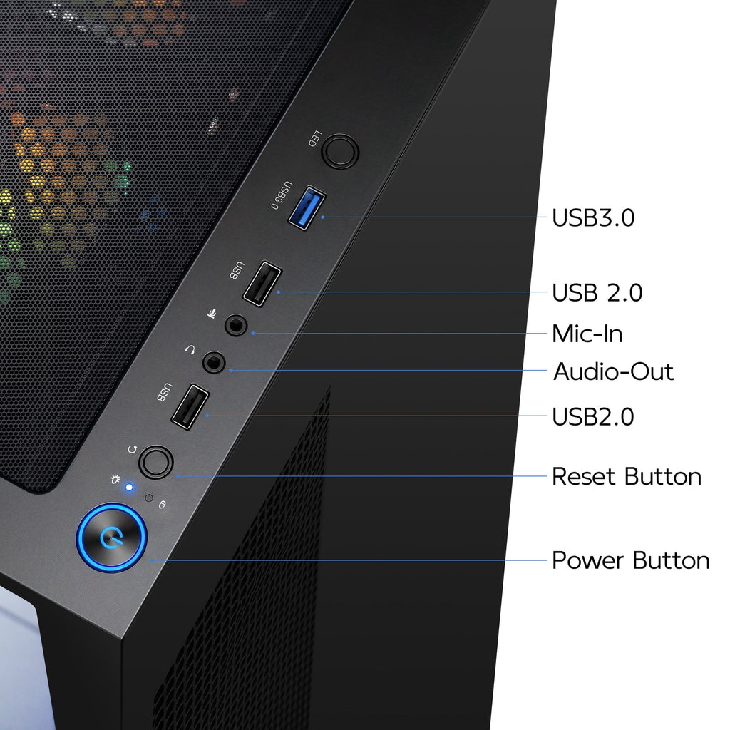 AIGAMEPC Gaming PC Desktop Computer, AMD Ryzen 7 5700X, GeForce RTX 5060 8G, 16GB DDR4 RAM, 1TB M.2 NVMe SSD, BX3 650W 80PLUS Bronze PSU, ARGB Fans, WiFi+BT, for Game Design and Office