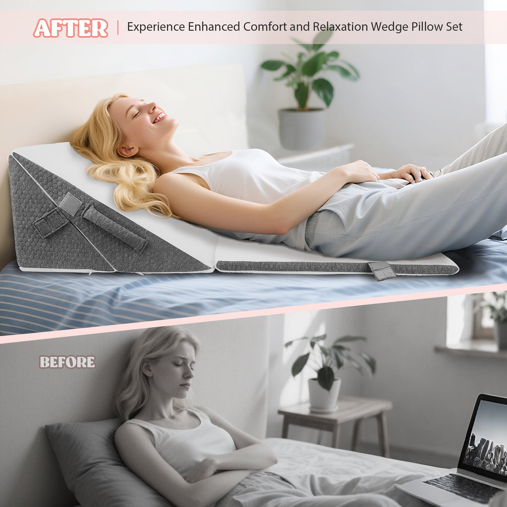 AMTPM 4-in-1 Wedge Pillow，7.5-12 Inches Adjustable Height , Separable Dual-Layer Memory Foam Bed Wedge Pillow for Acid Reflux, Snoring & Pregnancy