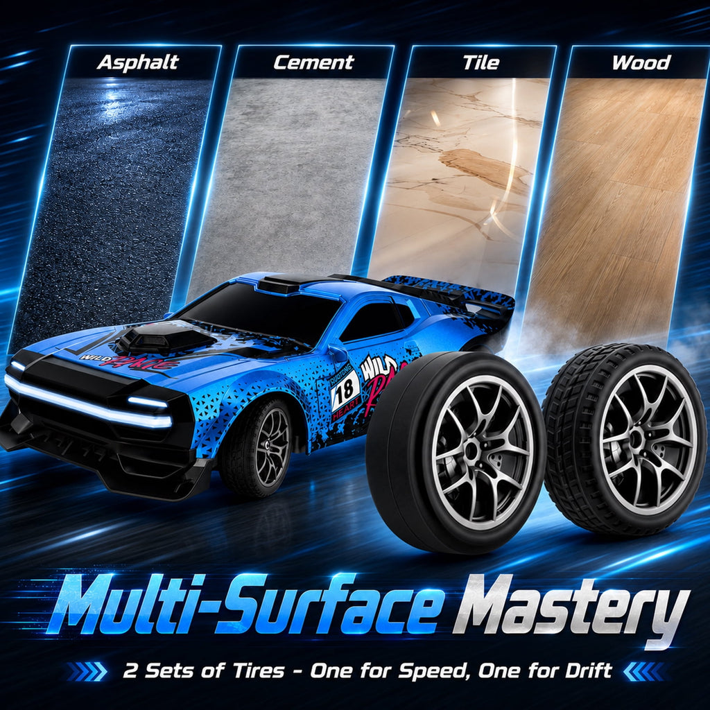 1:24 Scale RC Drift Car 4WD 2.4GHz 30KM/H High Speed Racing Sport Toy Car with LED Lights, Racing and Drift Wheels,Two Batteries