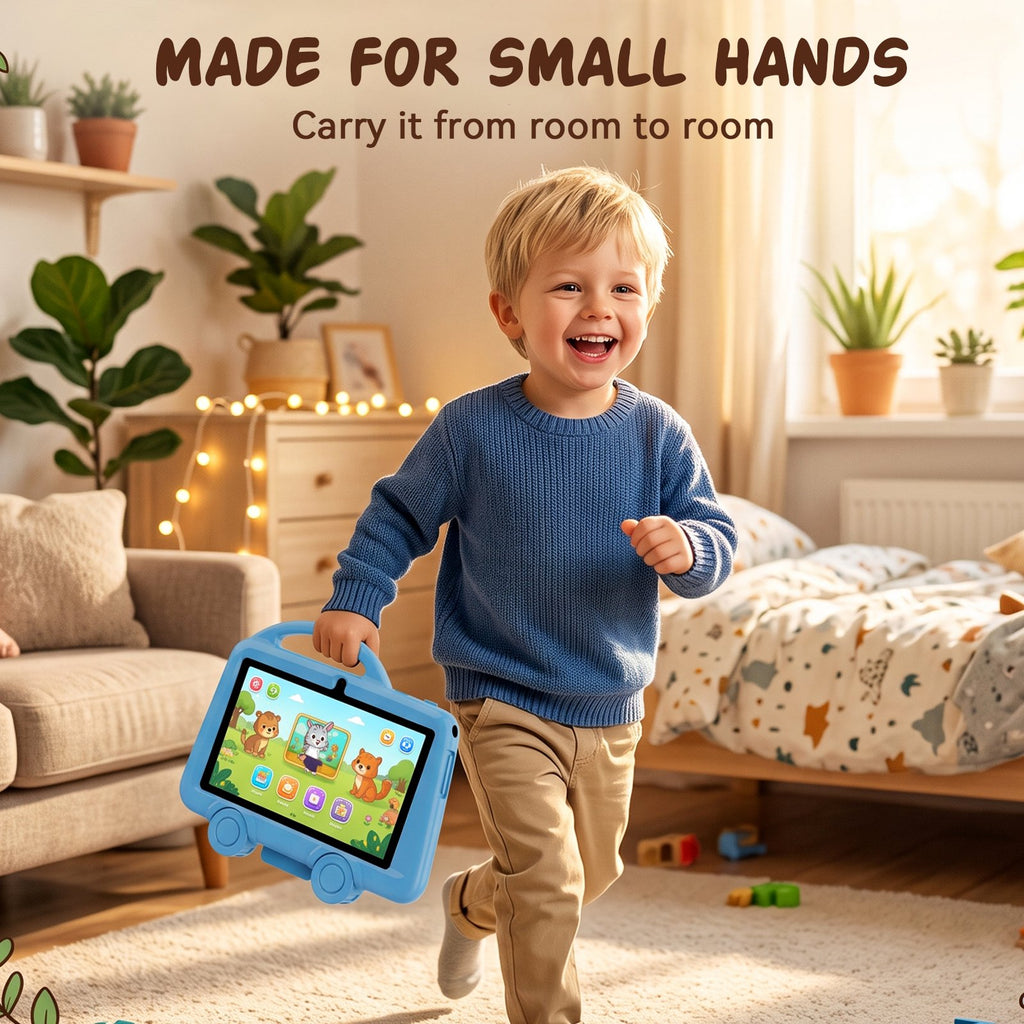 TABWEE Kids Tablet 7 inch, 6GB RAM + 32GB ROM, HD IPS Display, WiFi Bluetooth, Dual Cameras, Parental Control, Educational Android Tablet, Ideal Gift for Boys Girls, Shock‑Proof Silicone Case, Blue