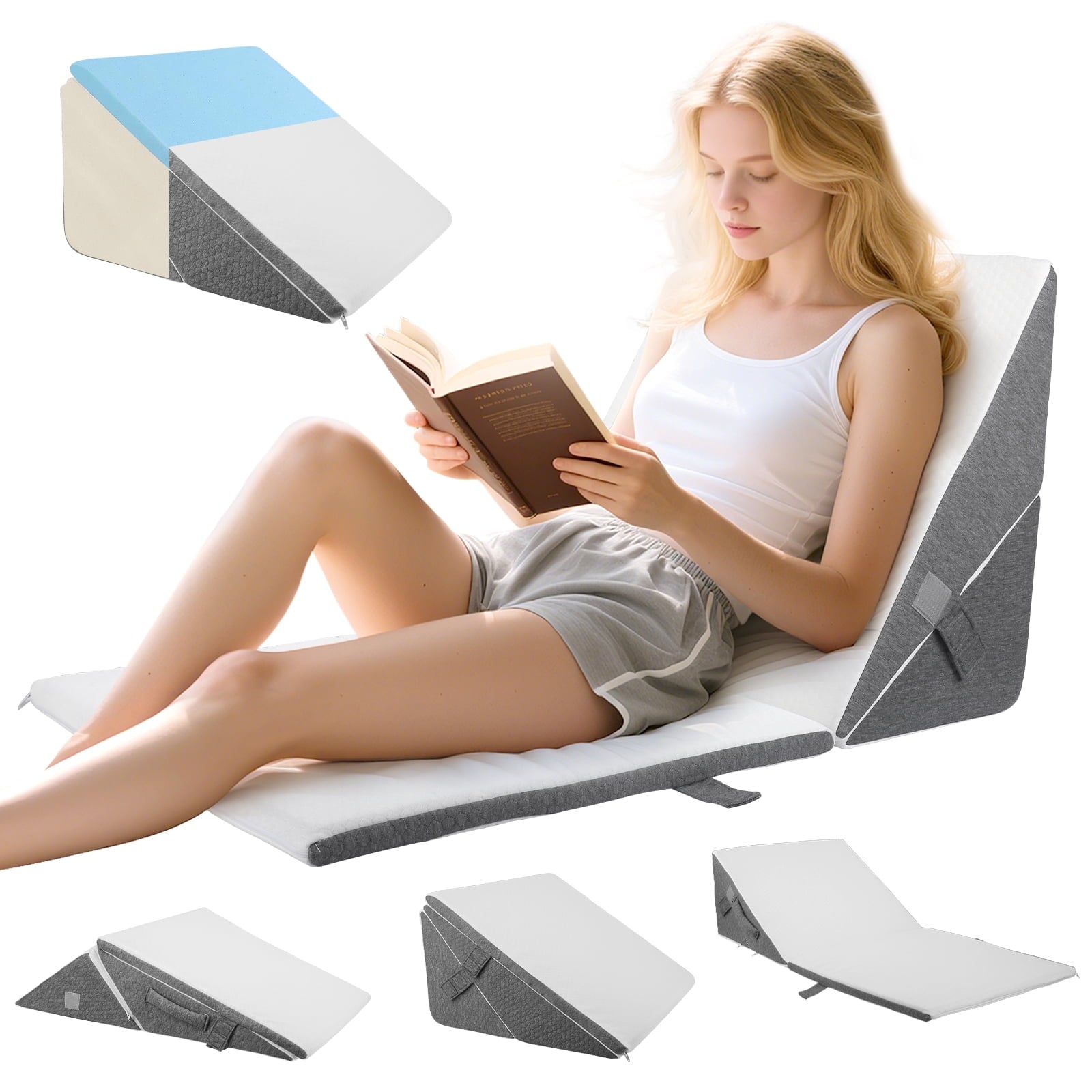 AMTPM 4-in-1 Wedge Pillow，7.5-12 Inches Adjustable Height , Separable Dual-Layer Memory Foam Bed Wedge Pillow for Acid Reflux, Snoring & Pregnancy