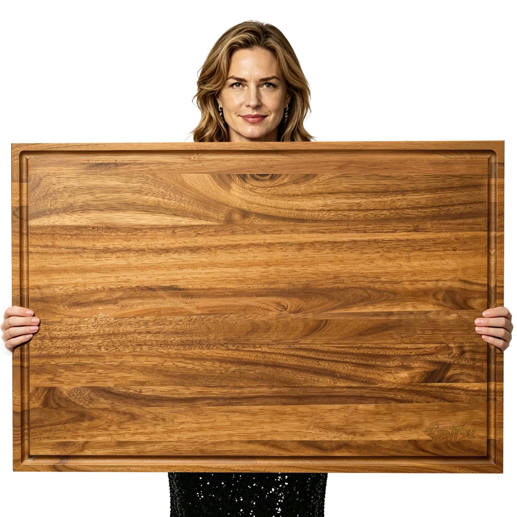 Sentsu 36x24 Extra Large Acacia Wood Cutting Boards with Juice Groove and Handles, 5XL Stove Top Cover Thick Heavy Duty Pre-Oiled