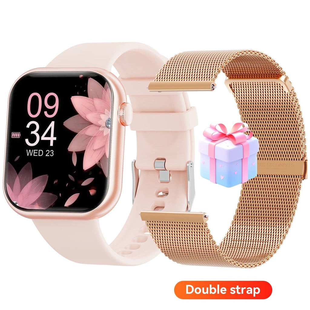 Mingdaln 1.85-inch Women's Smart watch with 2 watch straps/Answer/Make Calls/120+Sports Modes/ IP68 Waterproof，Fitness Tracker Fits for Android Iphone Devices（Gold Milan Steel Belt）