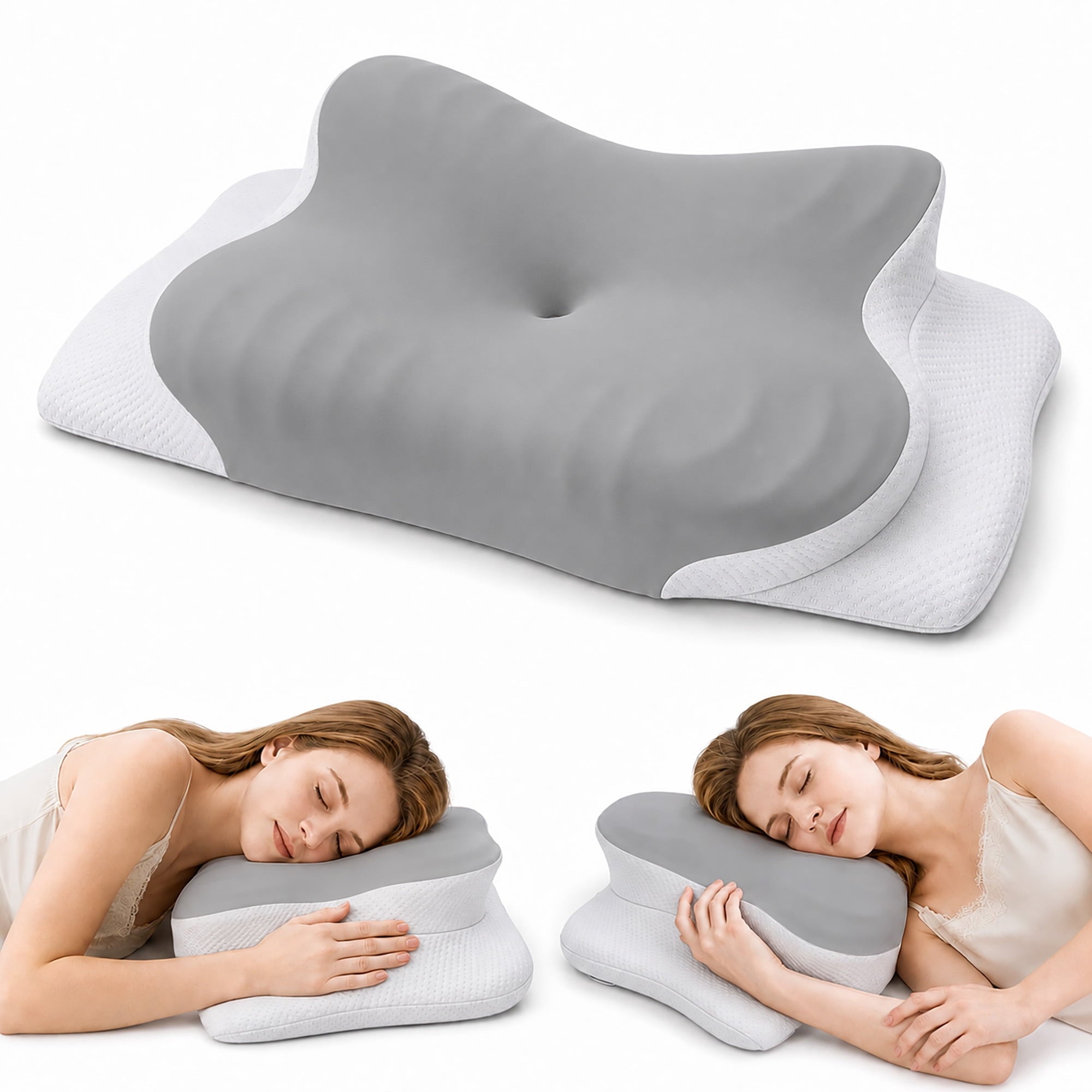 MOLBOX Cervical Neck Pillow, Ergonomic Memory Foam Contour Pillow for Neck Support, Side Sleeper Pillow for Neck and Shoulder Pain Relief, Cooling Pillowcase, Gray