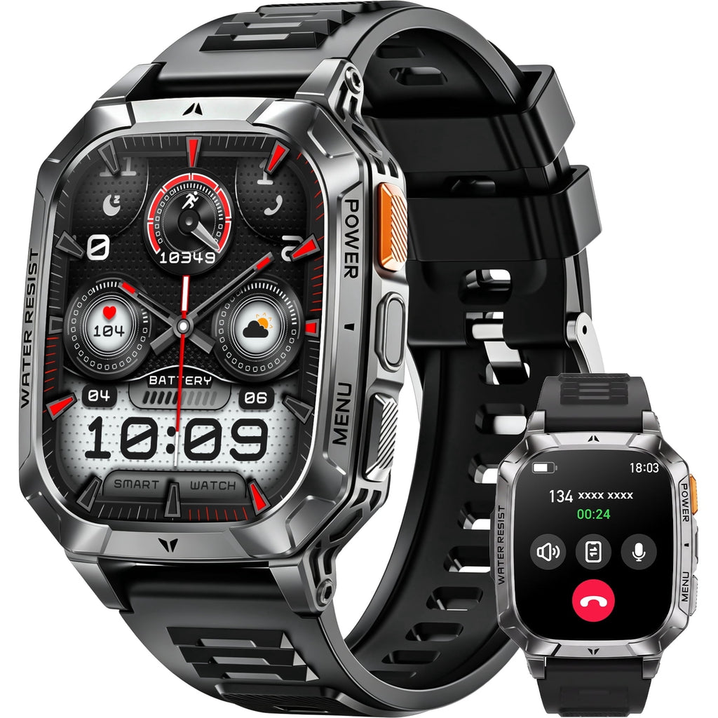 Smart Watch for Men, 2.01" HD 1400mAh Smart Watch Fits for Android and iPhone, Fitness Tracker, Military Smart Watch with 100 + Sports Modes, Bluetooth Call/Answer, IP68 Waterproof Smartwatch, Gifts