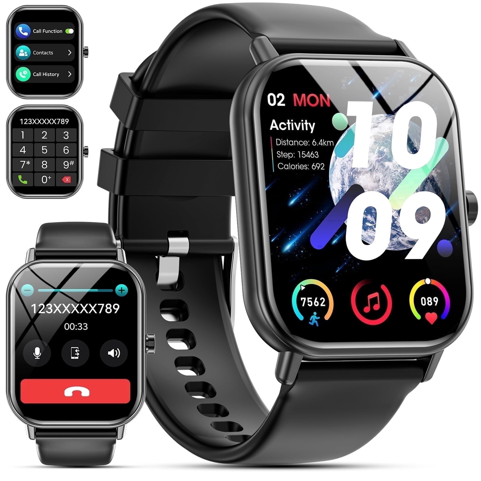 Smart Watch for Women Men, Fits for Android and IPhone Devices, Fitness Tracker/pedometer, 1.85-inch Smartwatch Gift, Answer/Make Calls/120 Sports Modes, IP68 Water-Resistant Fitness Watch (Black)