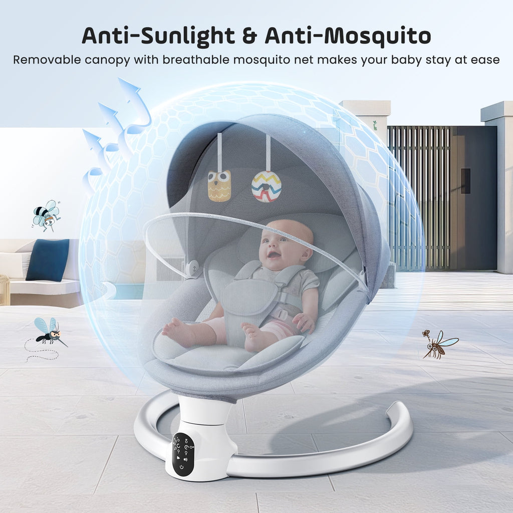 Doulami Electric Baby Swing for Newborn to Toddler Portable Infant Swing Rocker with Remote & APP Control & IMD Touch Panel, 5 Sway Speeds, 10 Lullabies, Gray