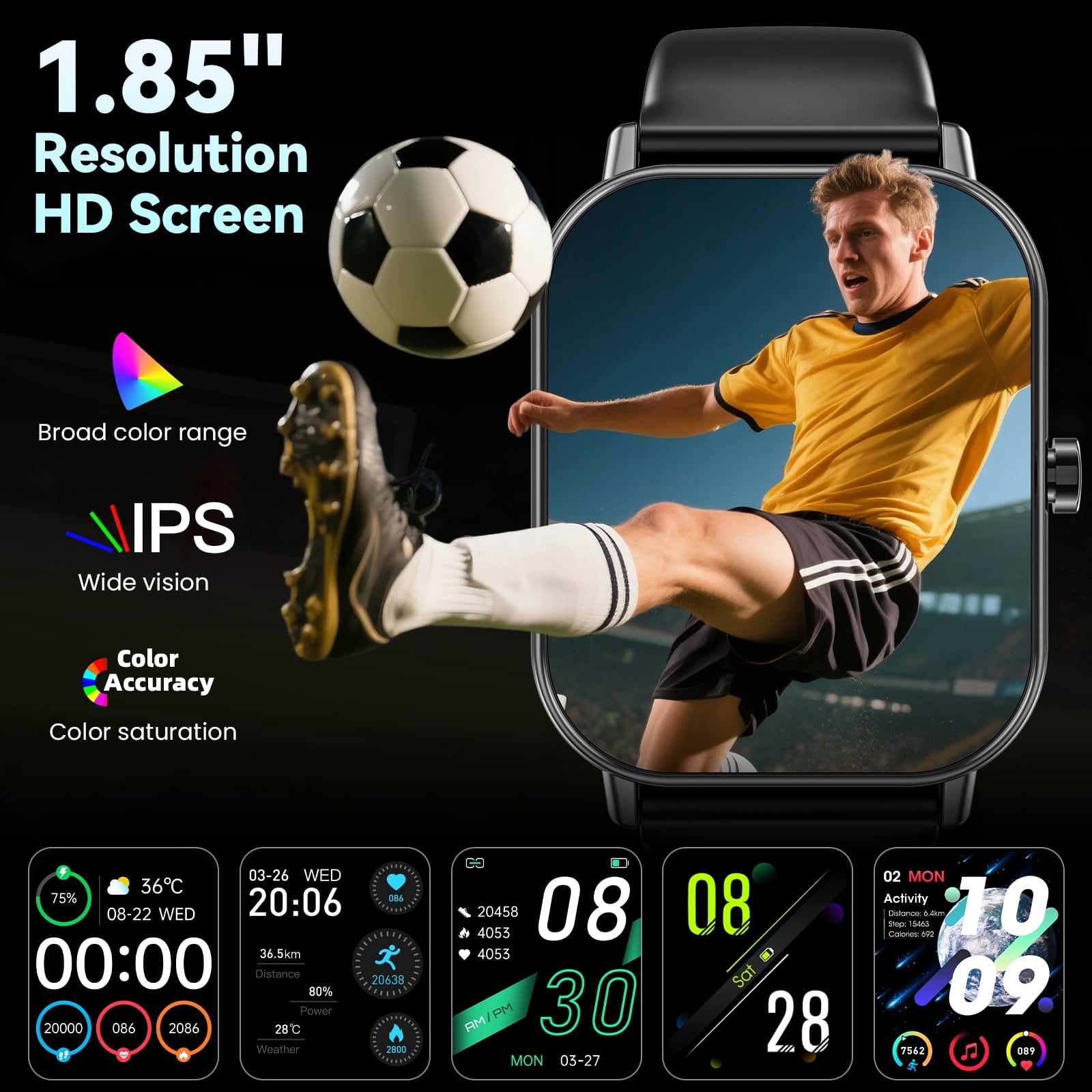 Smart Watch for Women Men, Fits for Android and IPhone Devices, Fitness Tracker/pedometer, 1.85-inch Smartwatch Gift, Answer/Make Calls/120 Sports Modes, IP68 Water-Resistant Fitness Watch (Black)