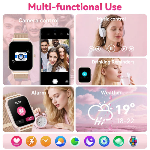 1.85-Inch Men's and Women's smartwatch fits for Android and iPhone Devices with Fitness Tracker, Pedometer, Answer/Call/120 Sport Modes, IP68 Waterproof Fitness Watch, (Milanese Steel Band)