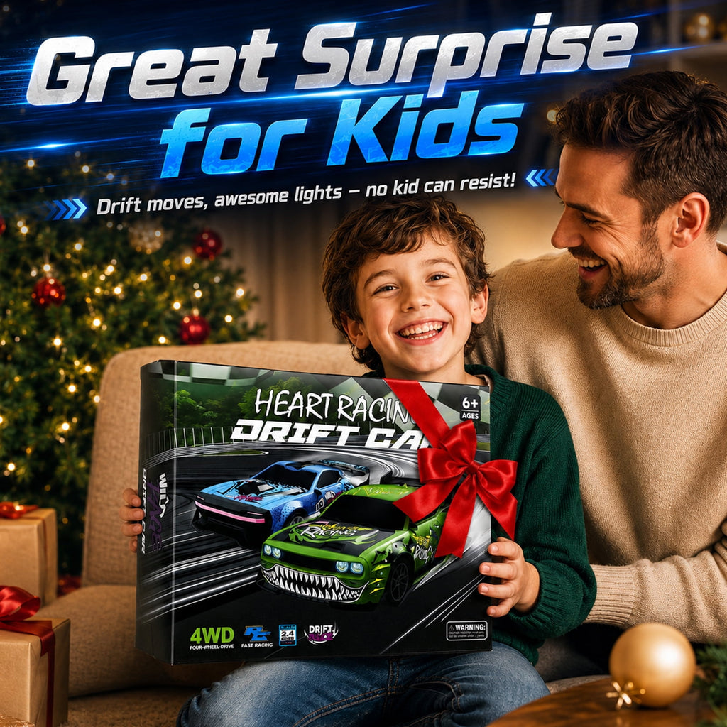 1:24 Scale RC Drift Car 4WD 2.4GHz 30KM/H High Speed Racing Sport Toy Car with LED Lights, Racing and Drift Wheels,Two Batteries