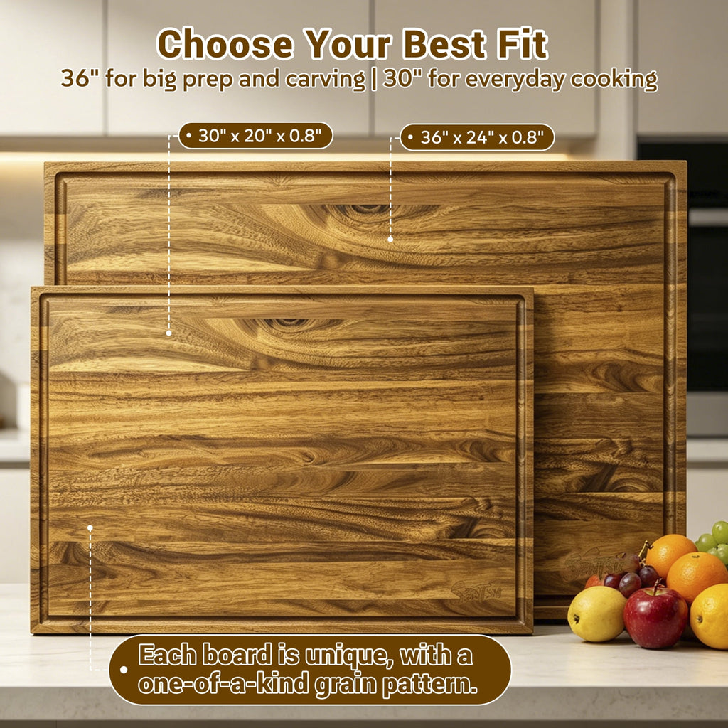 Sentsu 36x24 Extra Large Acacia Wood Cutting Boards with Juice Groove and Handles, 5XL Stove Top Cover Thick Heavy Duty Pre-Oiled