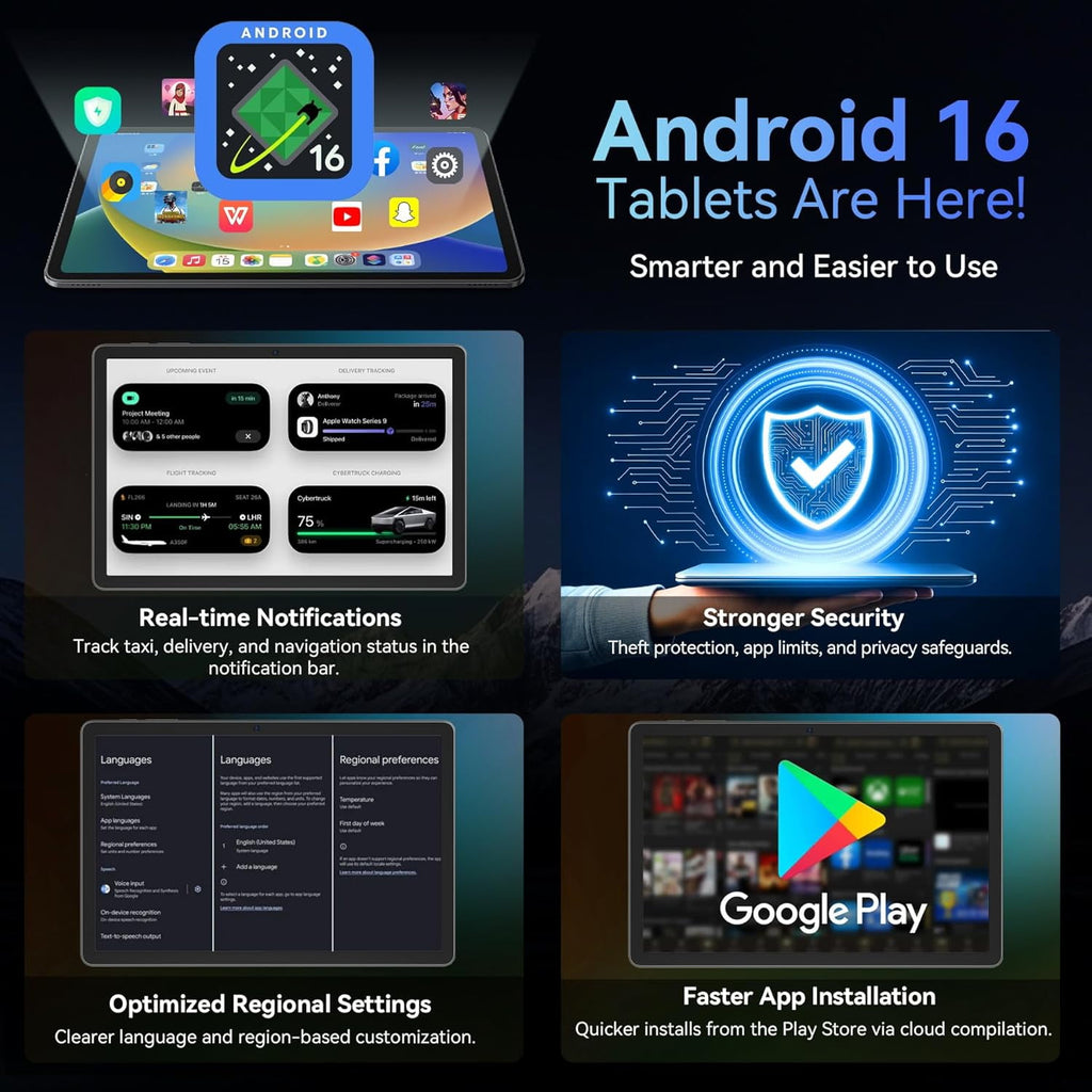 Tablet 2026 World's First Android 16 AI Tablet with Gemini AI, 11 Inch FHD Display, 24GB RAM 128GB ROM /2TB TF, T7250 CPU+13MP Camera, 8000mAh, Widevine L1, 2 in 1 Tablets with Keyboard Mouse Stylus