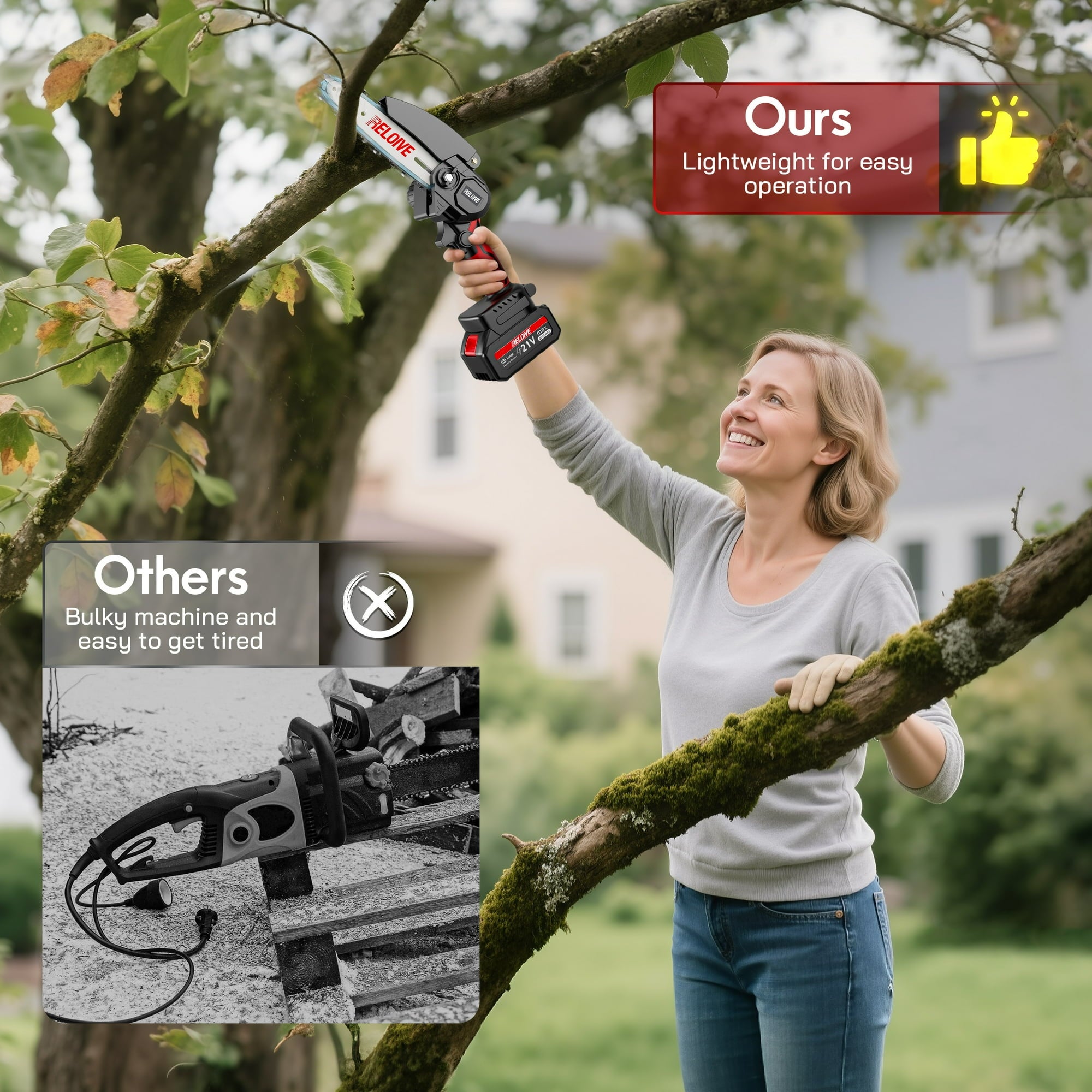 RELOIVE 6 in Mini Chainsaw with 2PCS 2.0 Ah Batteries 3 Chains,Cordless Small Handheld Chain Saw for Wood Cutting Tree Trimming