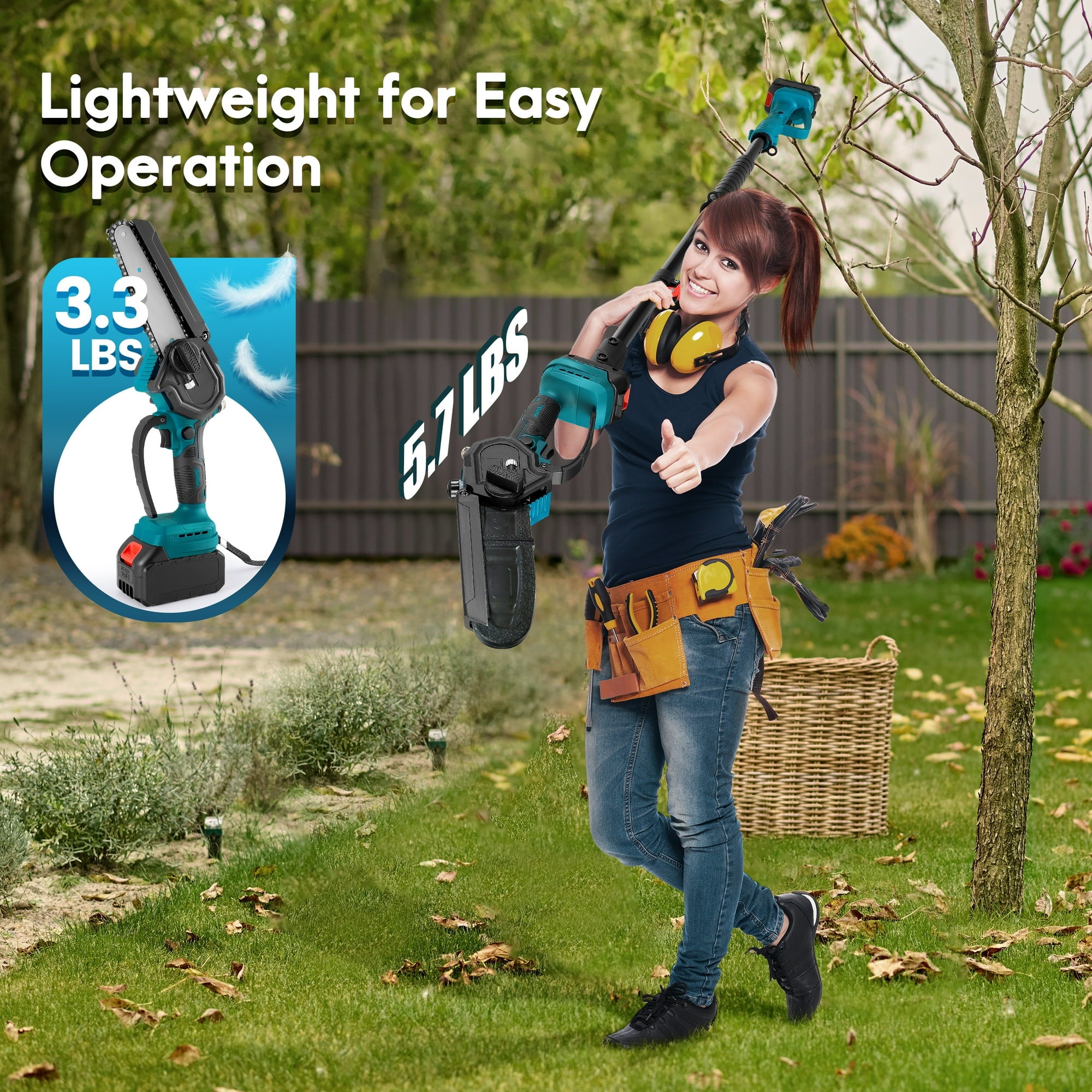 RELOIVE 2-in-1 Cordless Pole Saw & 6" Mini Chainsaw, 4.9-6.8FT Telescoping Branch Cutter with 2PCS 4000mAh Batteries and a Charger, Brushless Pole Saw for Tree Trimming, Wood Cutting