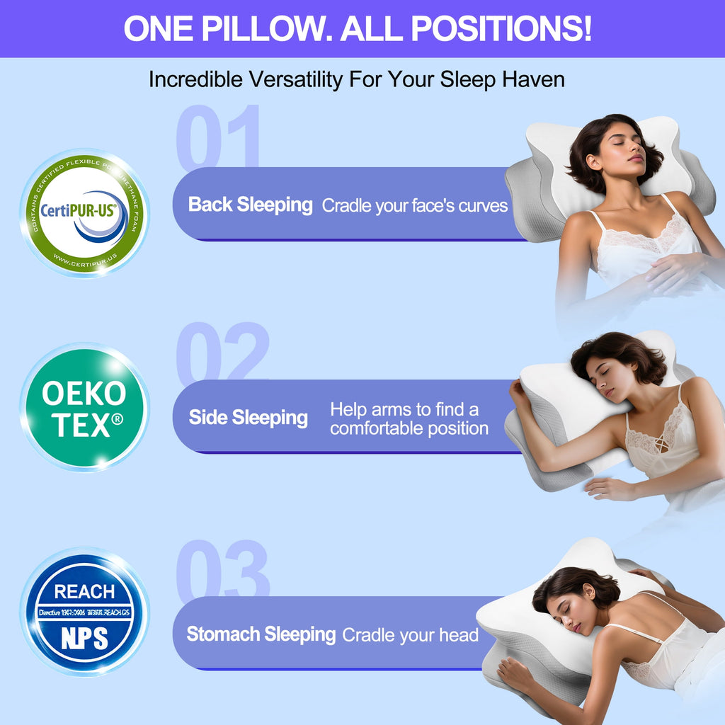 MOLBOX Cervical Contour Pillow, Ergonomic Memory Foam for Neck Pain, Side Sleeper, Cooling Cover, White