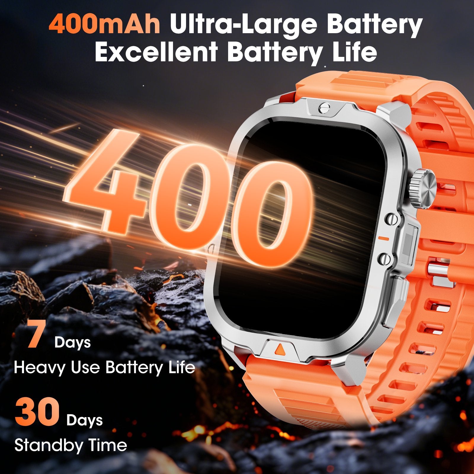 Smartwatch for Men with Fitness Tracker, 2.01-inch Answer/Make Calls/100+ Sport Modes, IP68 Waterproof, men's Military Smartwatch compatible with Android IPhone Devices (Orange)