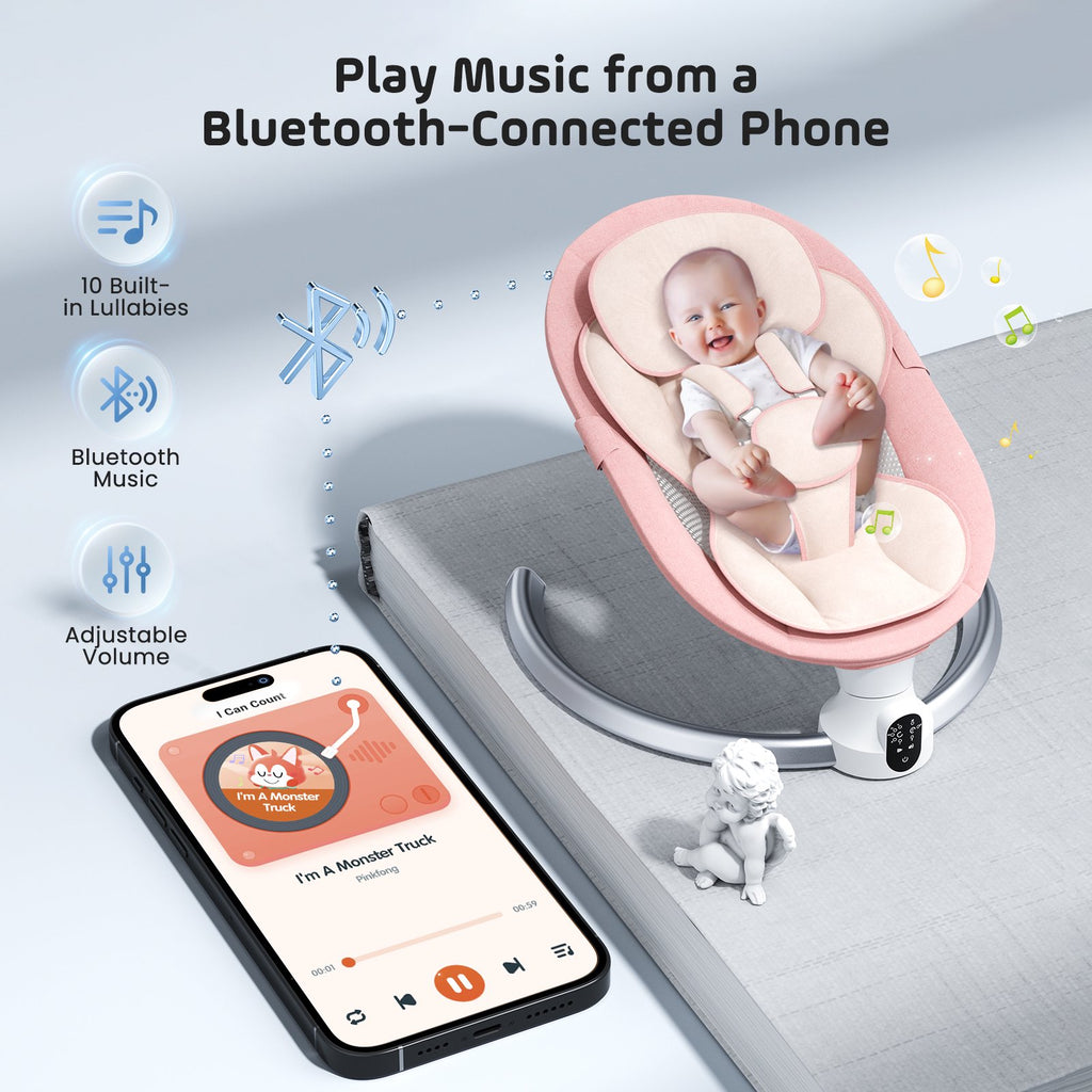 Doulami Electric Baby Swing for Newborn to Toddler Portable Infant Swing Rocker with Remote & APP Control & IMD Touch Panel, 5 Sway Speeds, 10 Lullabies, Pink