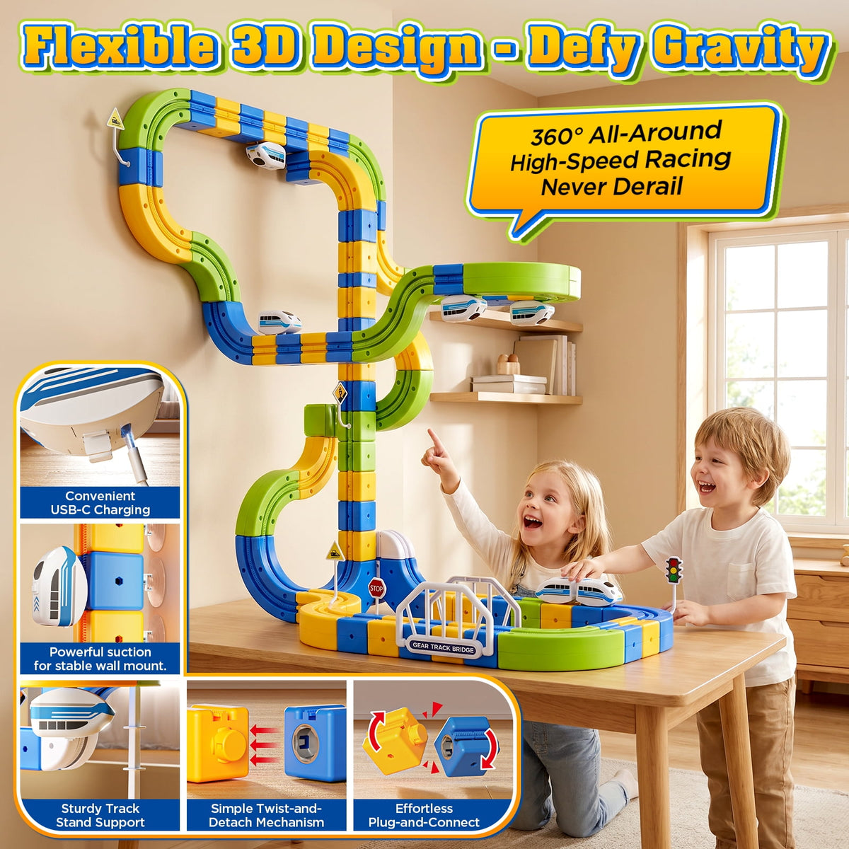 Doulami Electric Train Set, Magnetic Motorized Rail Track Building Toy ,Car Track for Toddlers,Gravity-Defying 3D Embedded Layouts & Motorized Car,STEM Learning Toy Gift for Toddlers Birthday for Kid