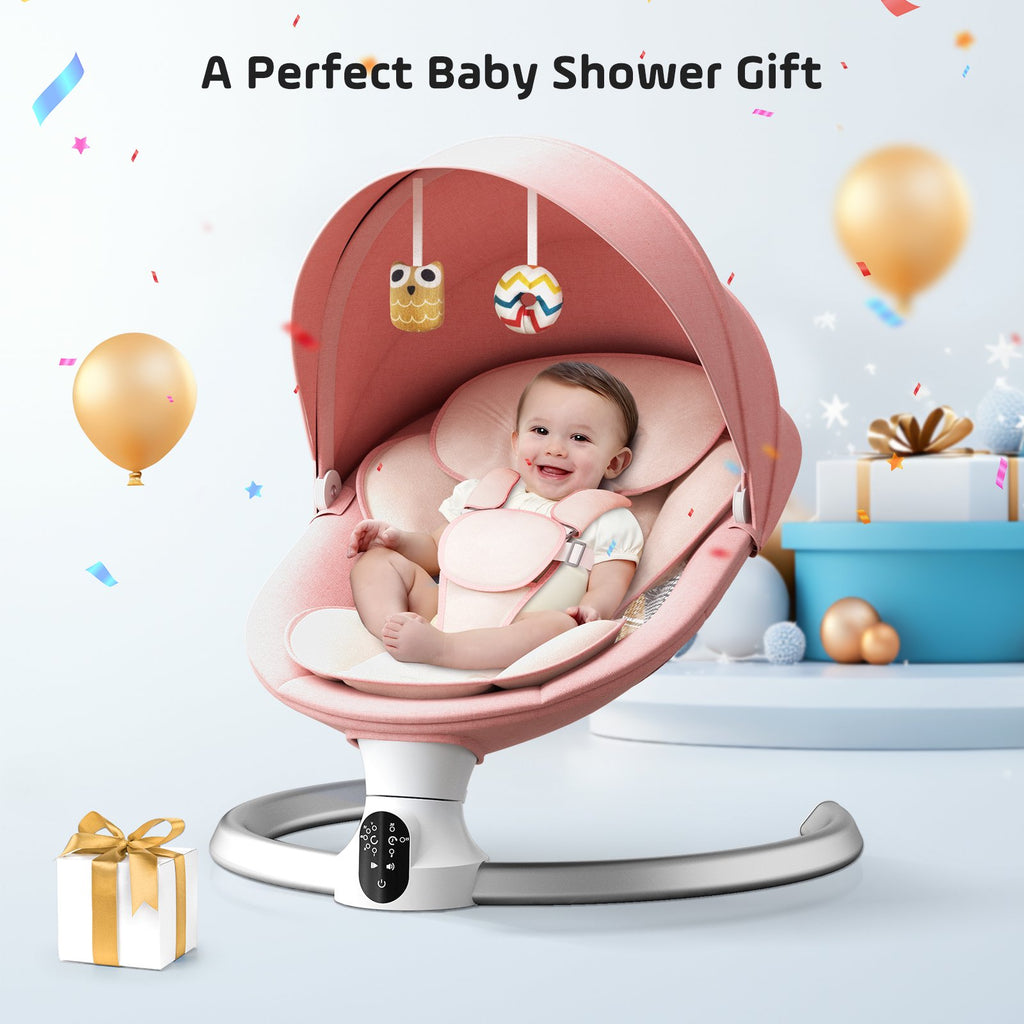 Doulami Electric Baby Swing for Newborn to Toddler Portable Infant Swing Rocker with Remote & APP Control & IMD Touch Panel, 5 Sway Speeds, 10 Lullabies, Pink
