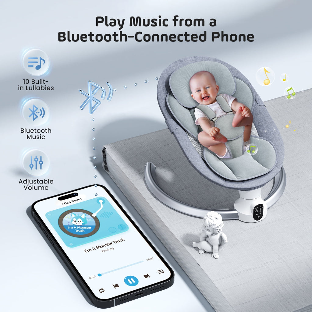 Doulami Electric Baby Swing for Newborn to Toddler Portable Infant Swing Rocker with Remote & APP Control & IMD Touch Panel, 5 Sway Speeds, 10 Lullabies, Gray